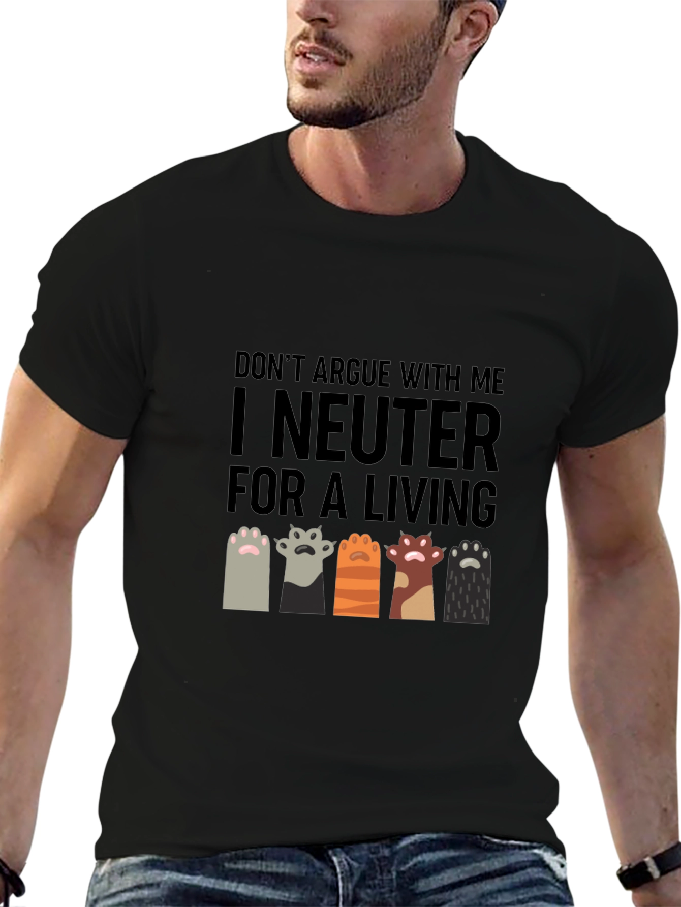 I Neuter for a Living T-Shirt Funny Vet Tech Cat Paw - 6