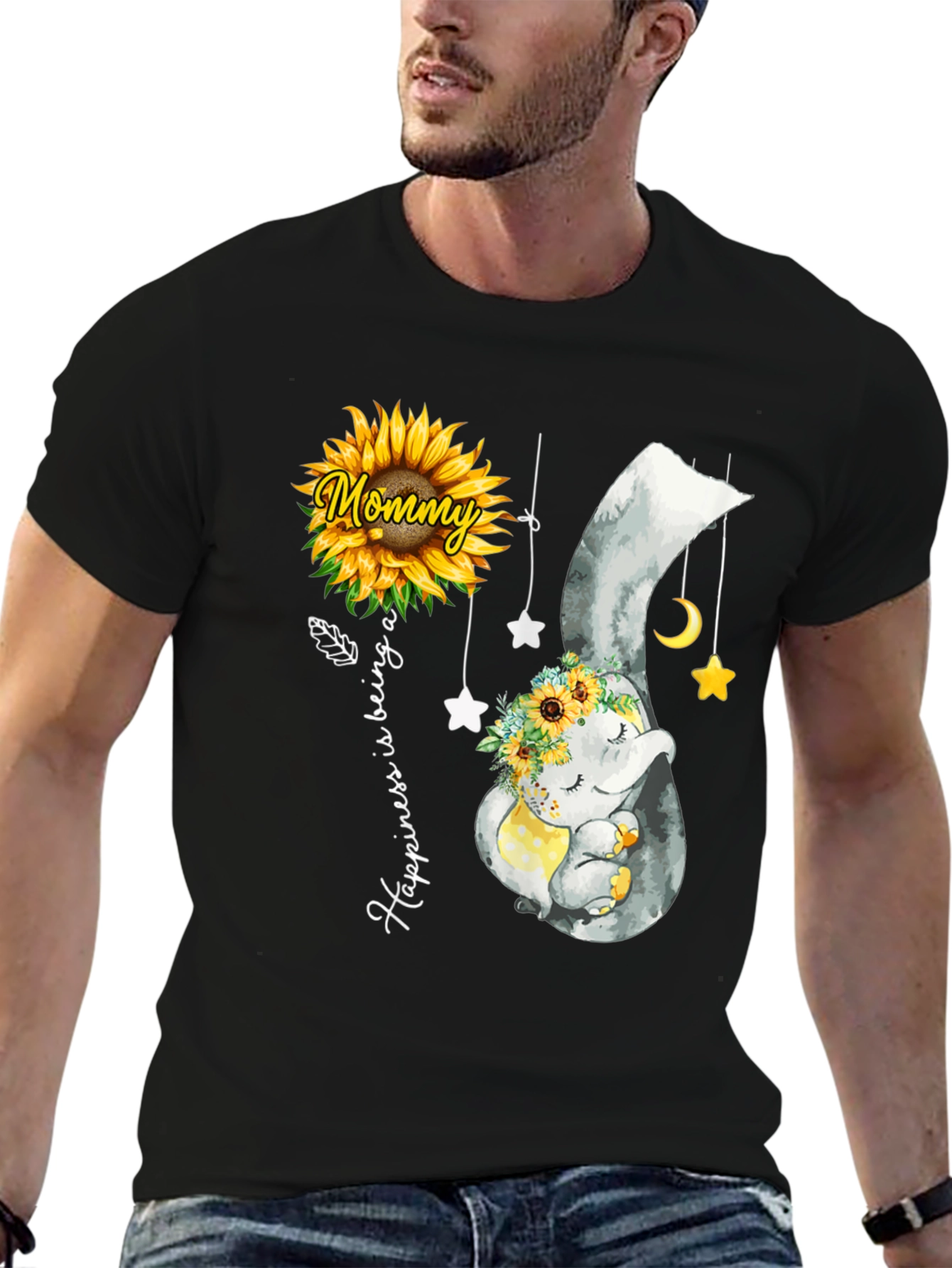 Black Mommy & Baby Elephant Sunflower T-Shirt view 6