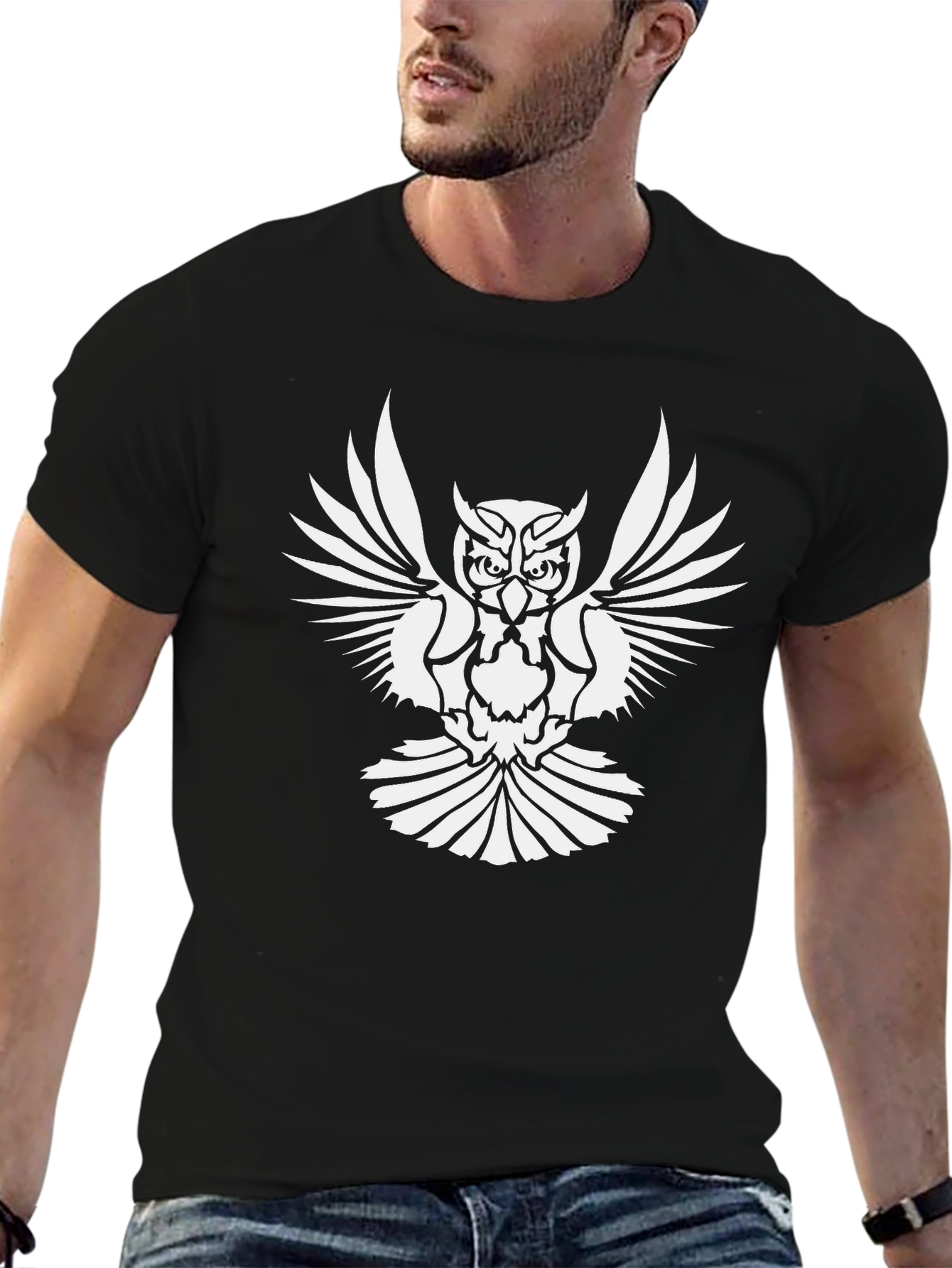 Black Owl Graphic Print Black T-Shirt view 6