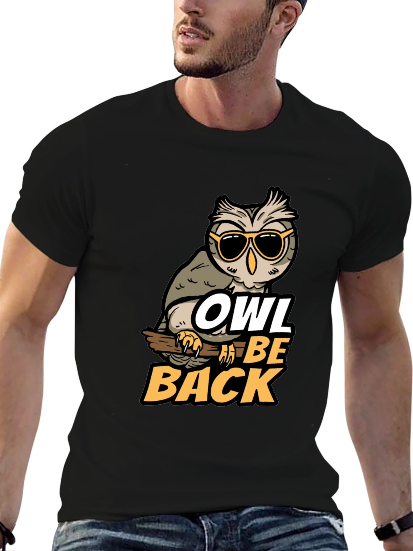 Black Owl Be Back Graphic Tee - Funny Bird Pun T-Shirt view 6