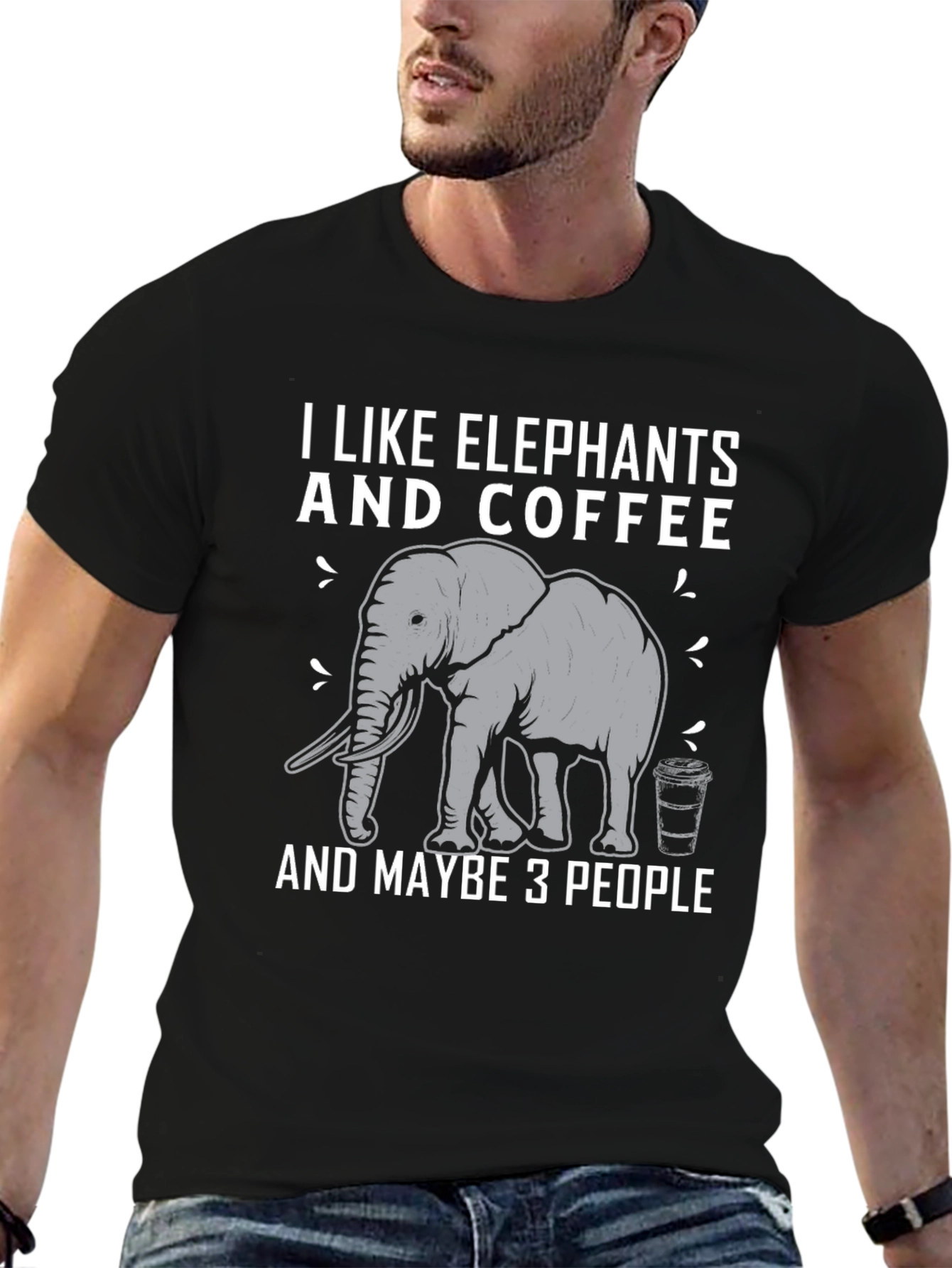 Black I Like Elephants and Coffee T-Shirt view 6