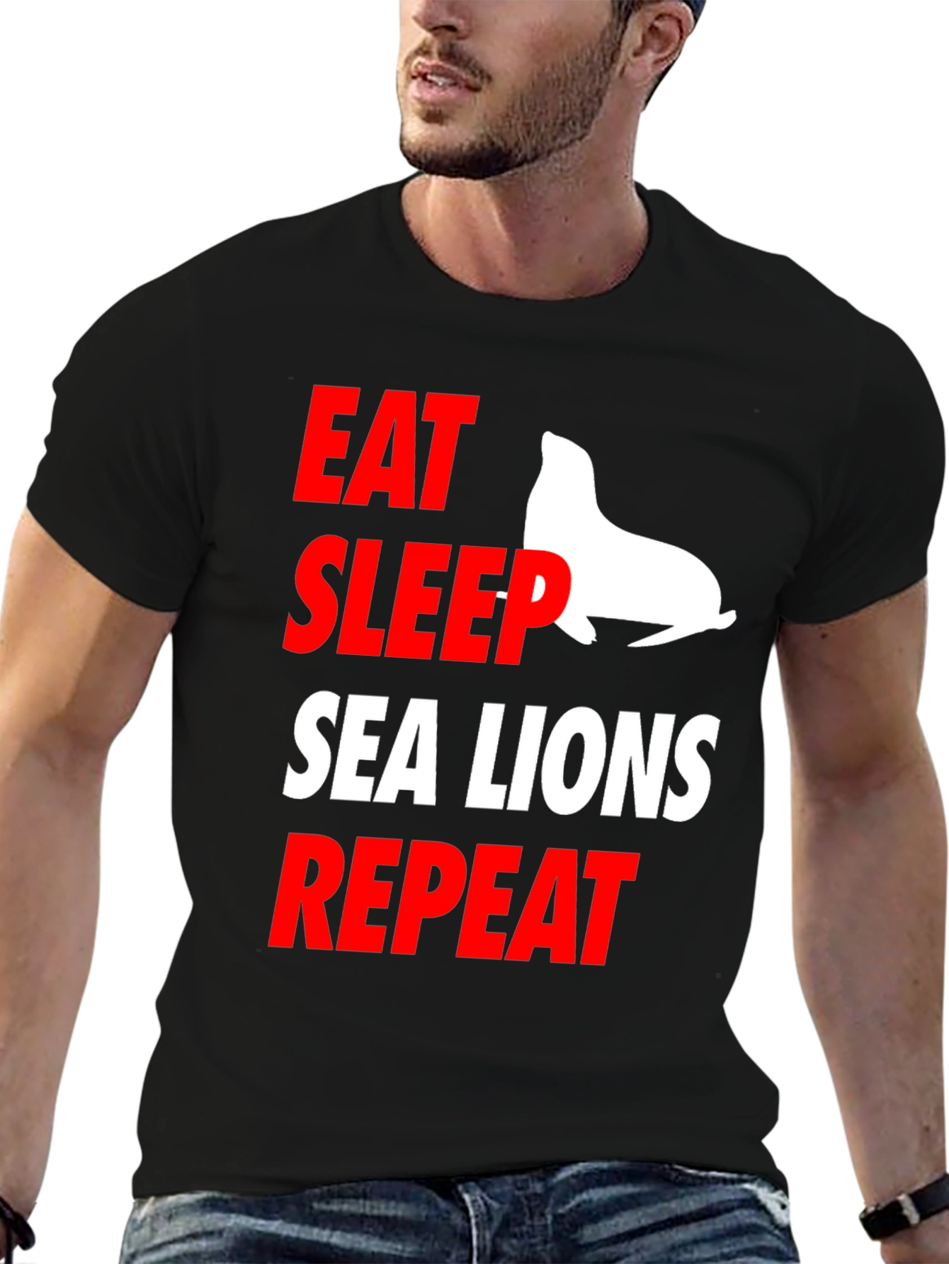Black Eat Sleep Sea Lions Repeat Graphic Tee view 6