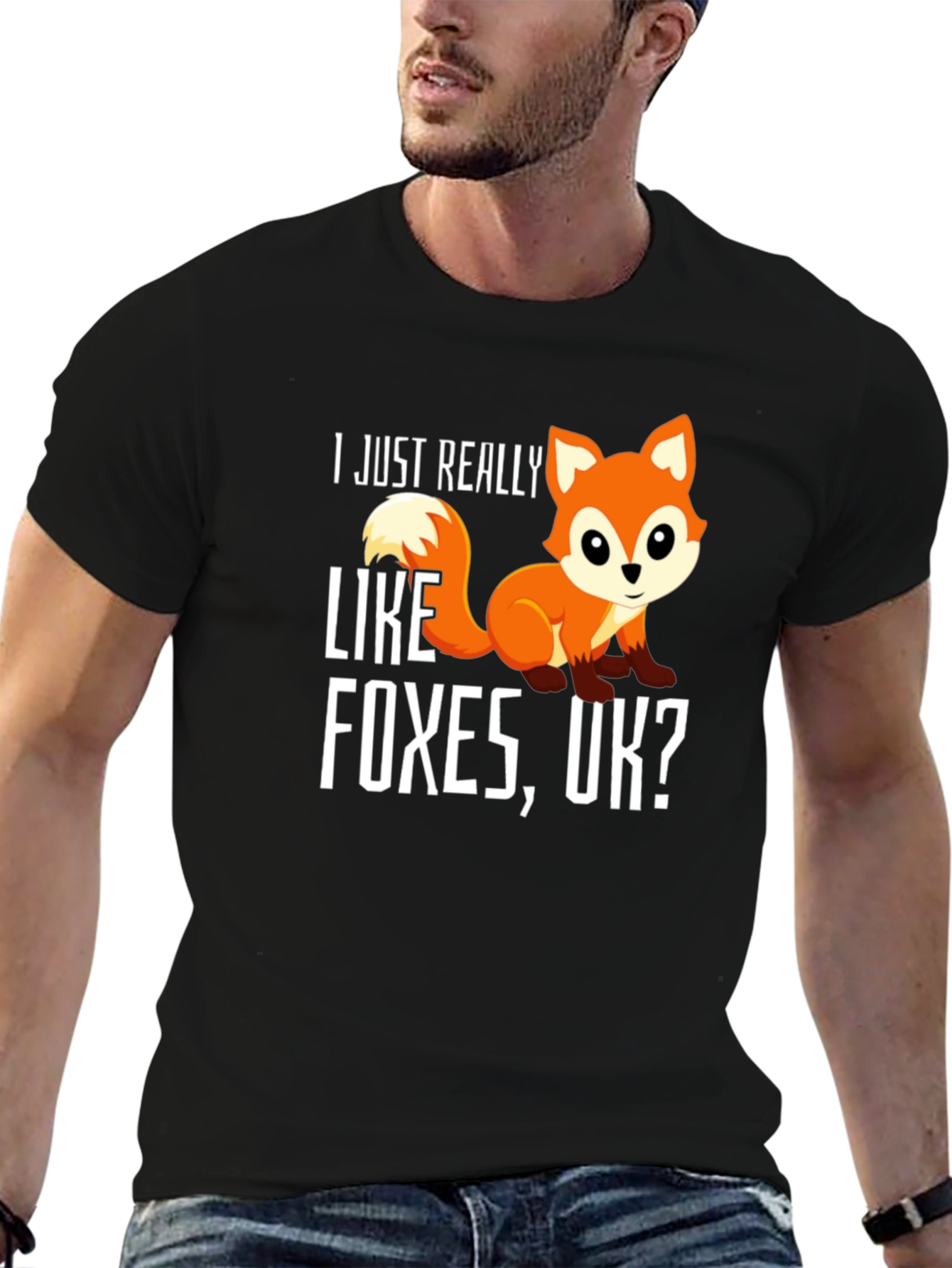 Black I Like Foxes Graphic T-Shirt - Unisex Crew Neck Tee view 6