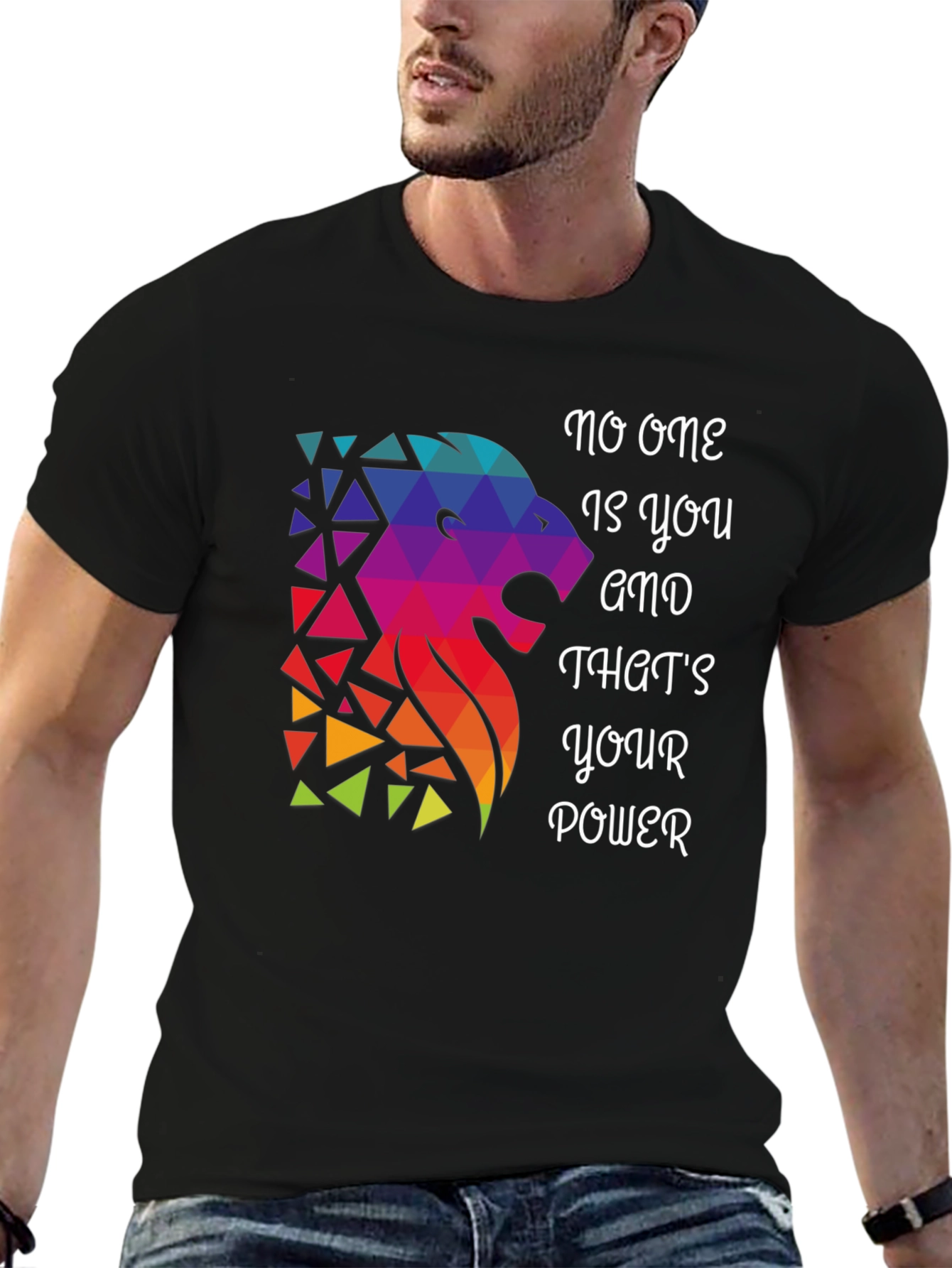 Black Geometric Lion Graphic T-Shirt - Motivational Design view 6