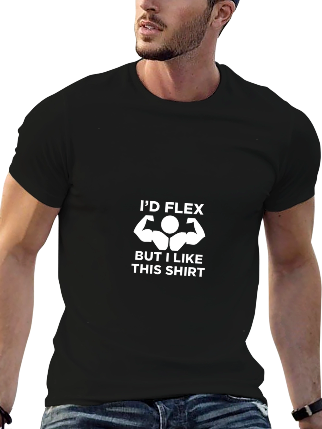 Black I'd Flex But I Like This Shirt Men's Graphic Tee view 6