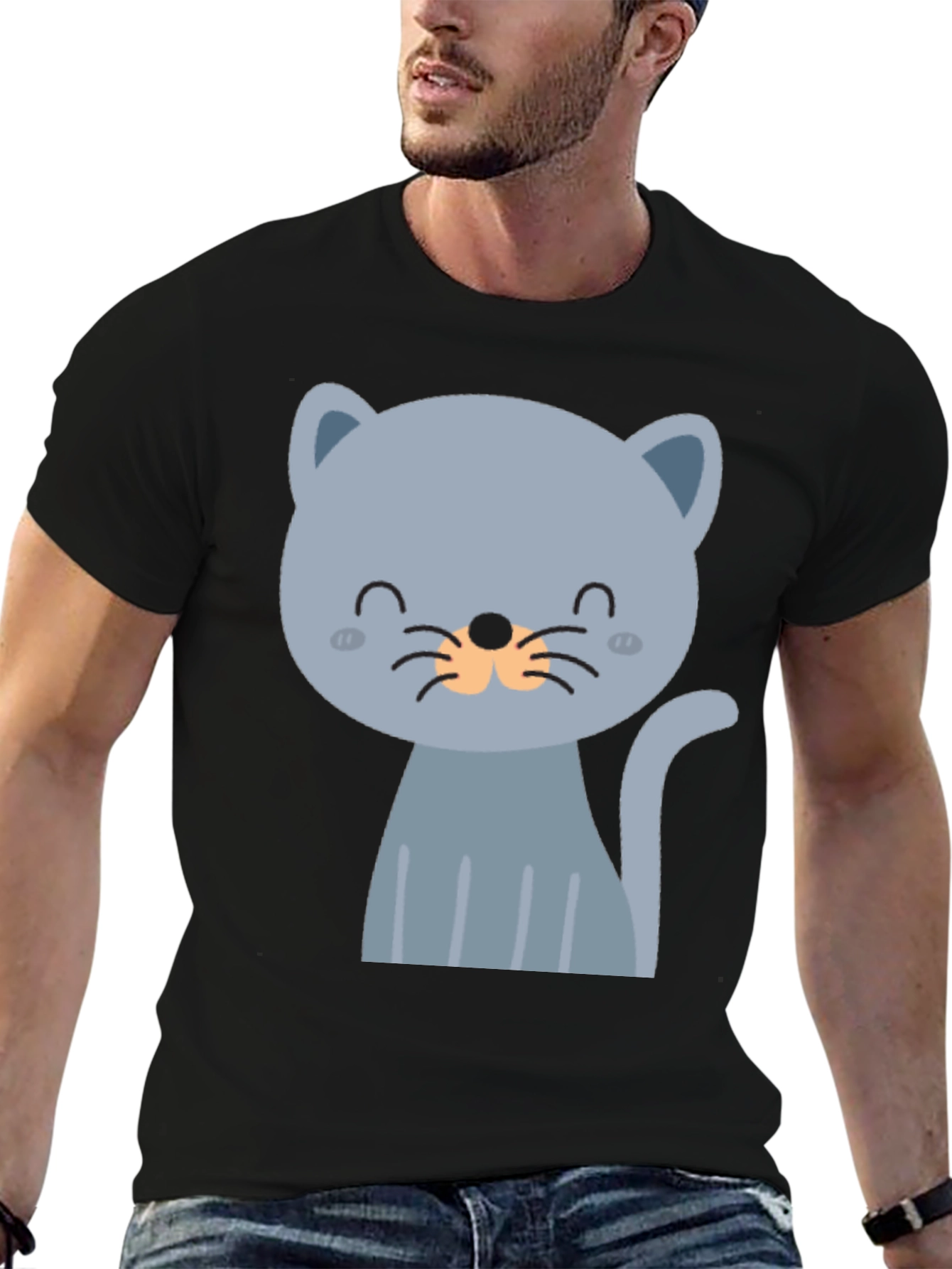Black Cute Cartoon Cat Graphic T-Shirt view 6