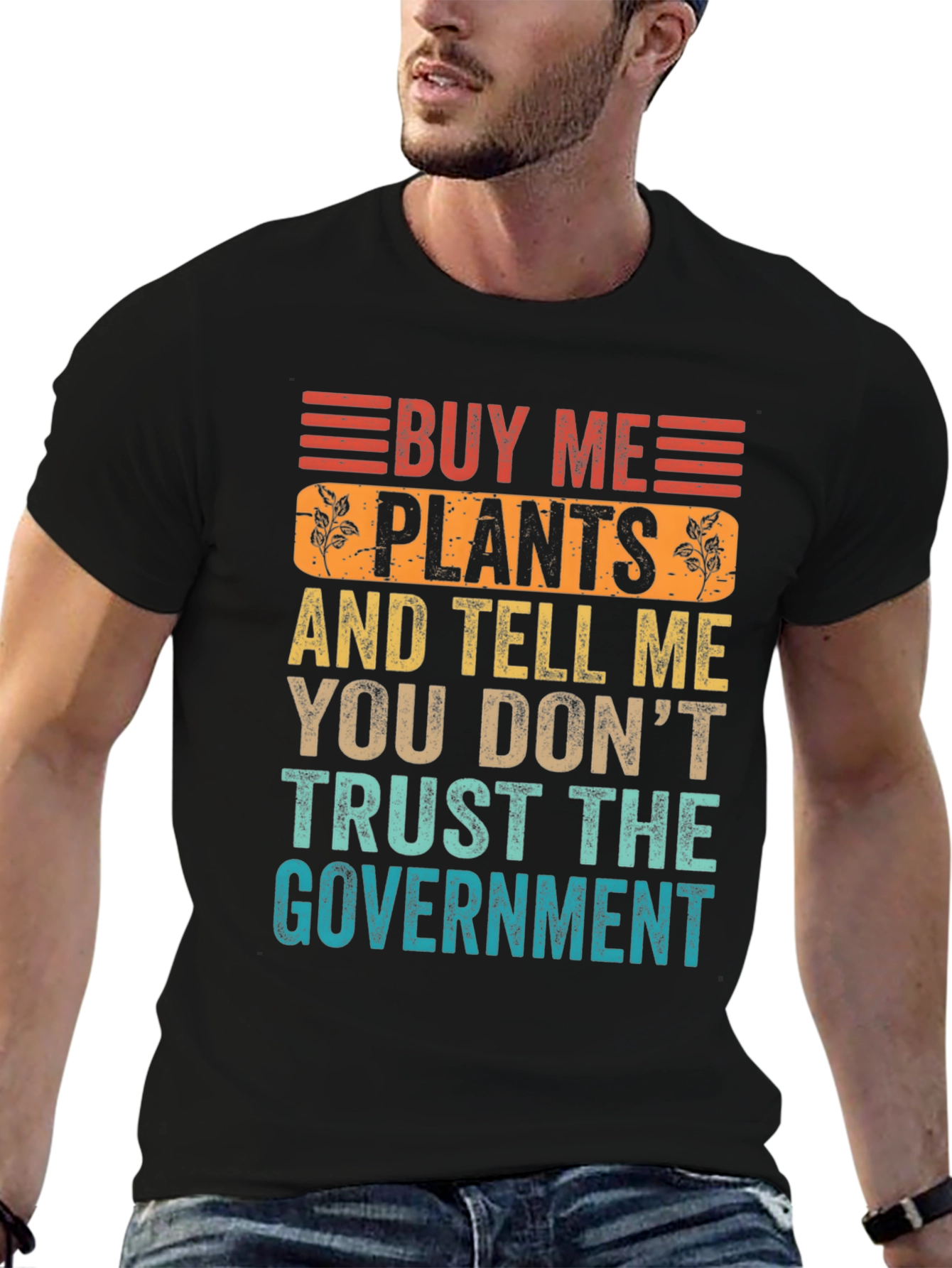 Black Buy Me Plants Funny Sarcastic Graphic T-Shirt view 6