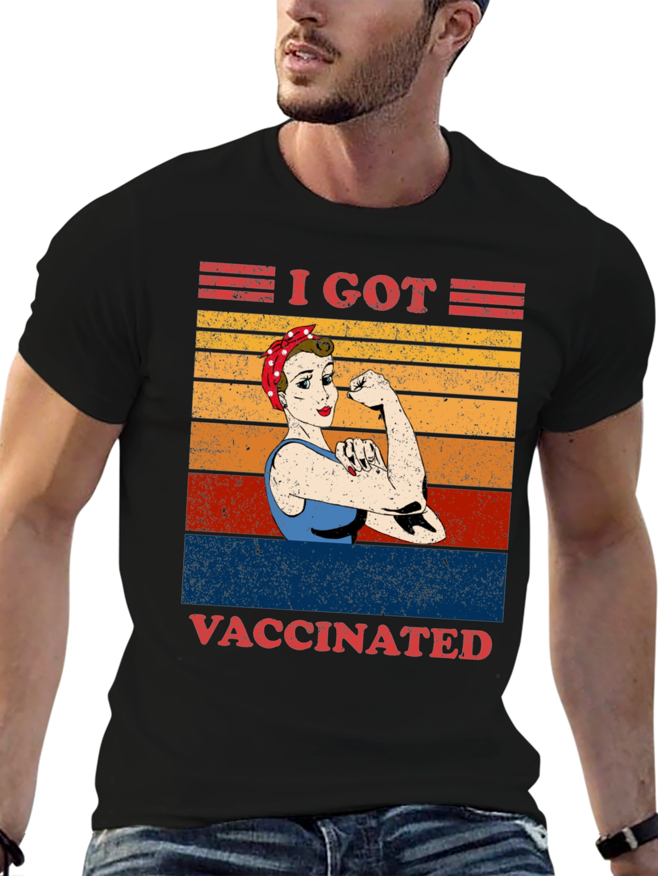Black I Got Vaccinated T-Shirt Rosie the Riveter Graphic Tee view 6