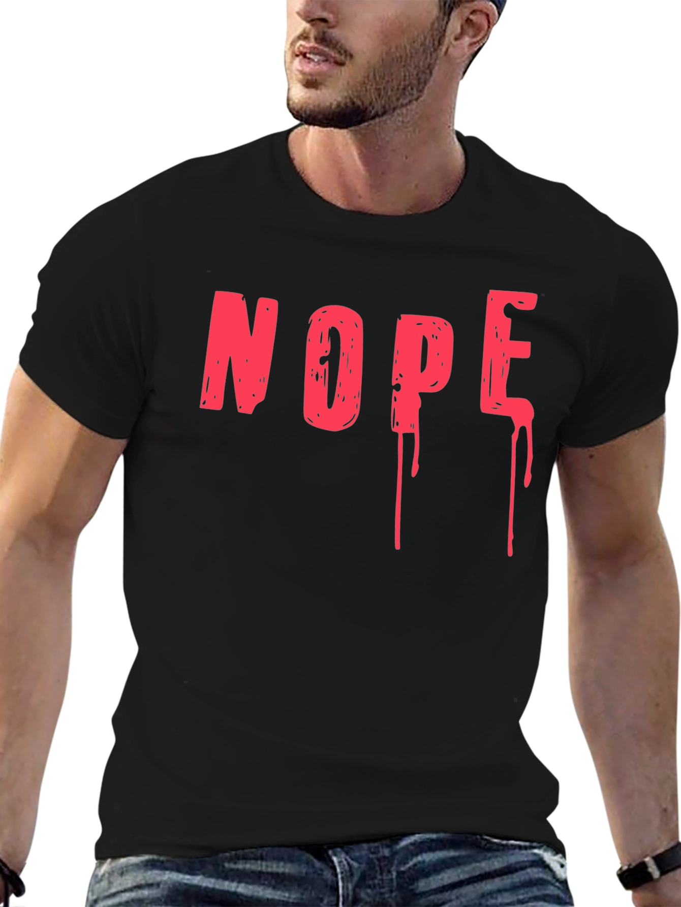Black Nope Drip Graphic Tee - Black Cotton T-Shirt view 6