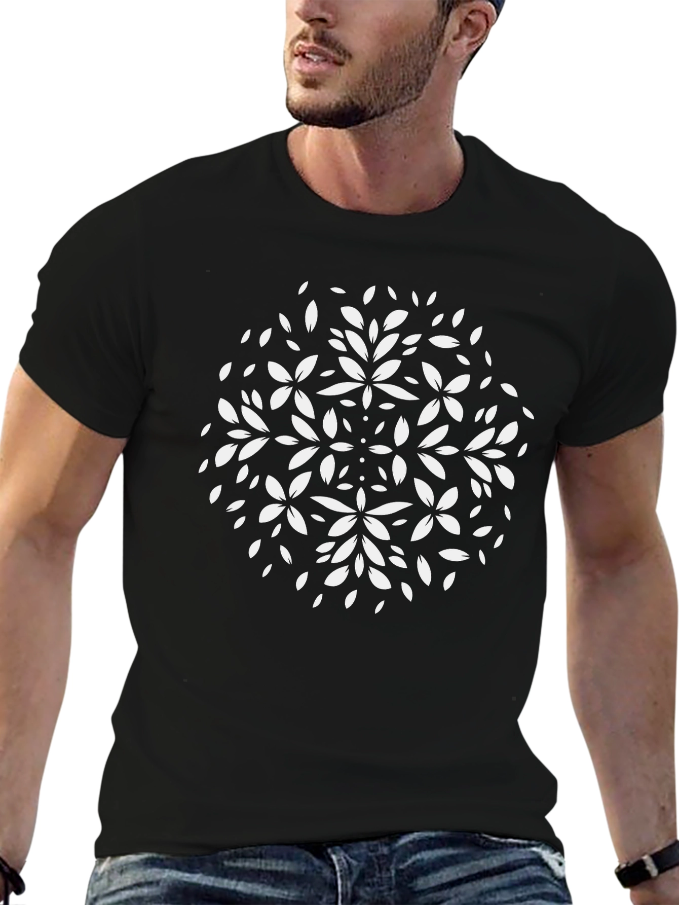 Black Floral Mandala Graphic T-Shirt - Classic Black Tee view 6