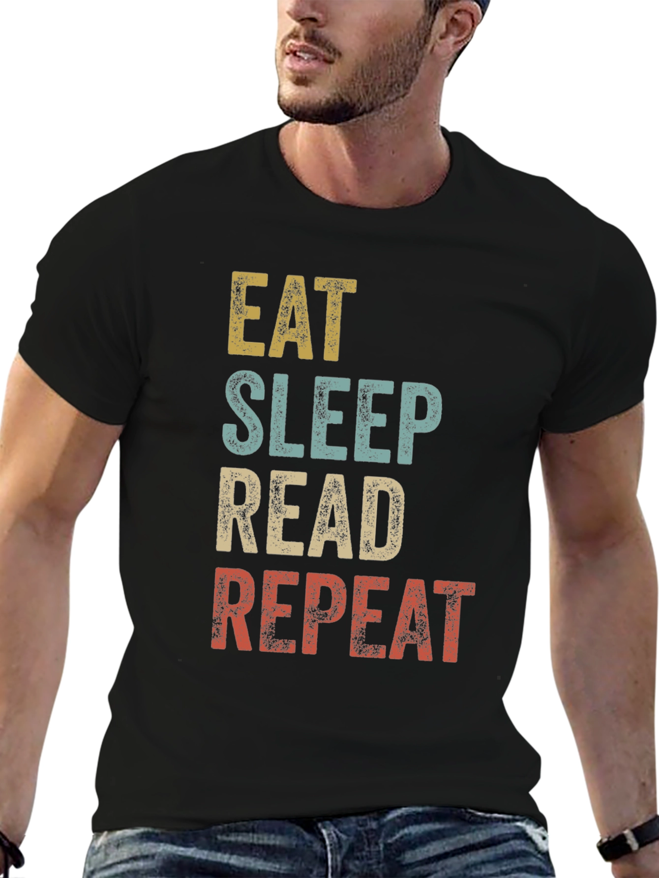 Black Eat Sleep Read Repeat Graphic Tee view 6