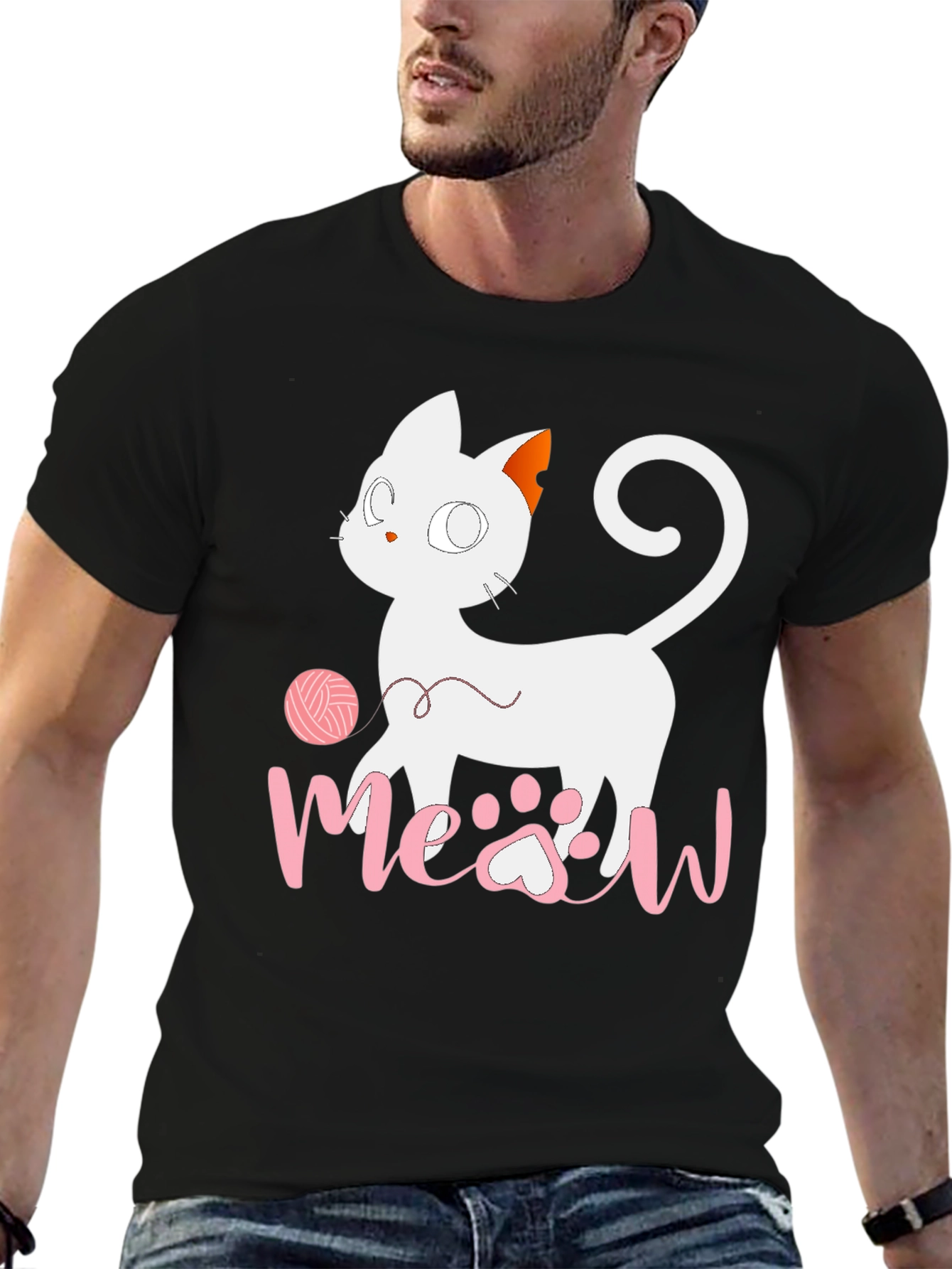 Black Cute Cat Meow T-Shirt - Fun Graphic Tee view 6