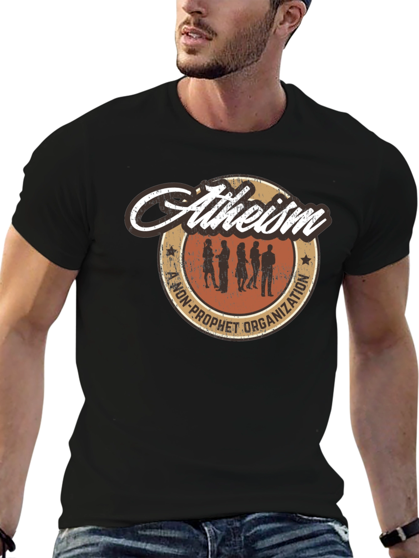 Black Atheism Non-Prophet Organization Graphic T-Shirt view 6