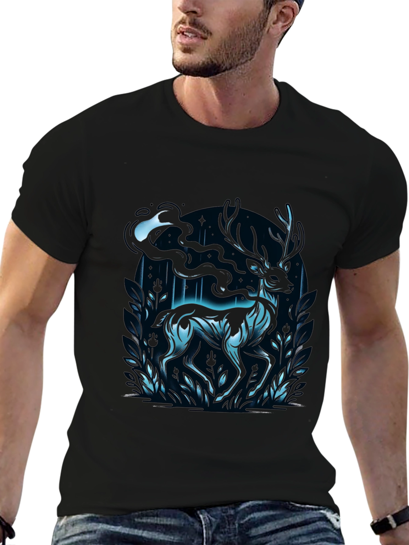 Black Mystic Deer Graphic T-Shirt - Black view 6