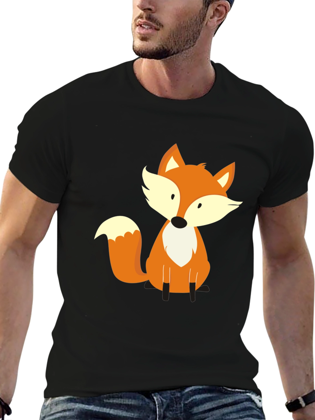 Black Cute Fox Graphic Tee - Soft Black T-Shirt view 6
