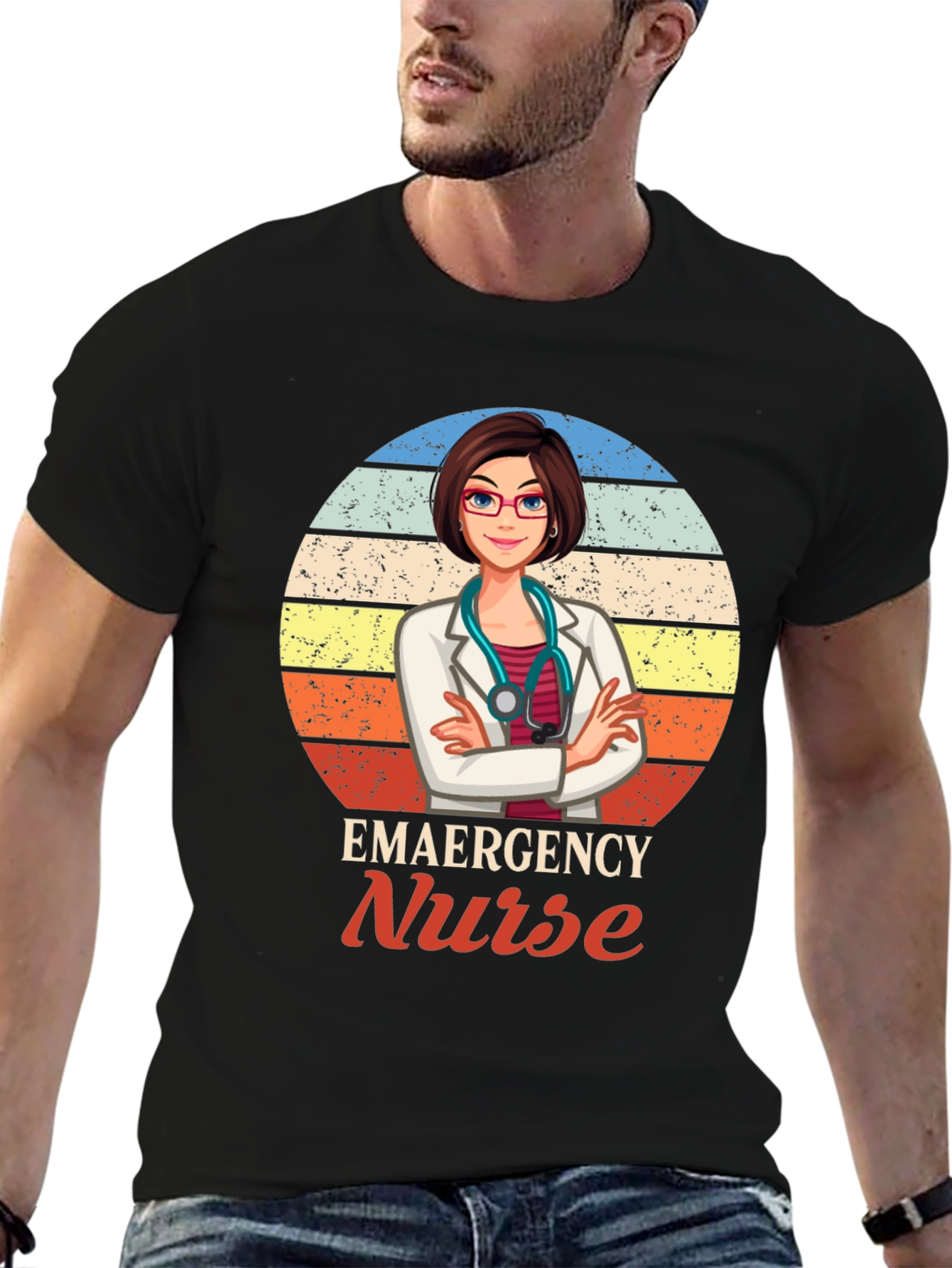 Black Emergency Nurse Graphic T-Shirt view 6