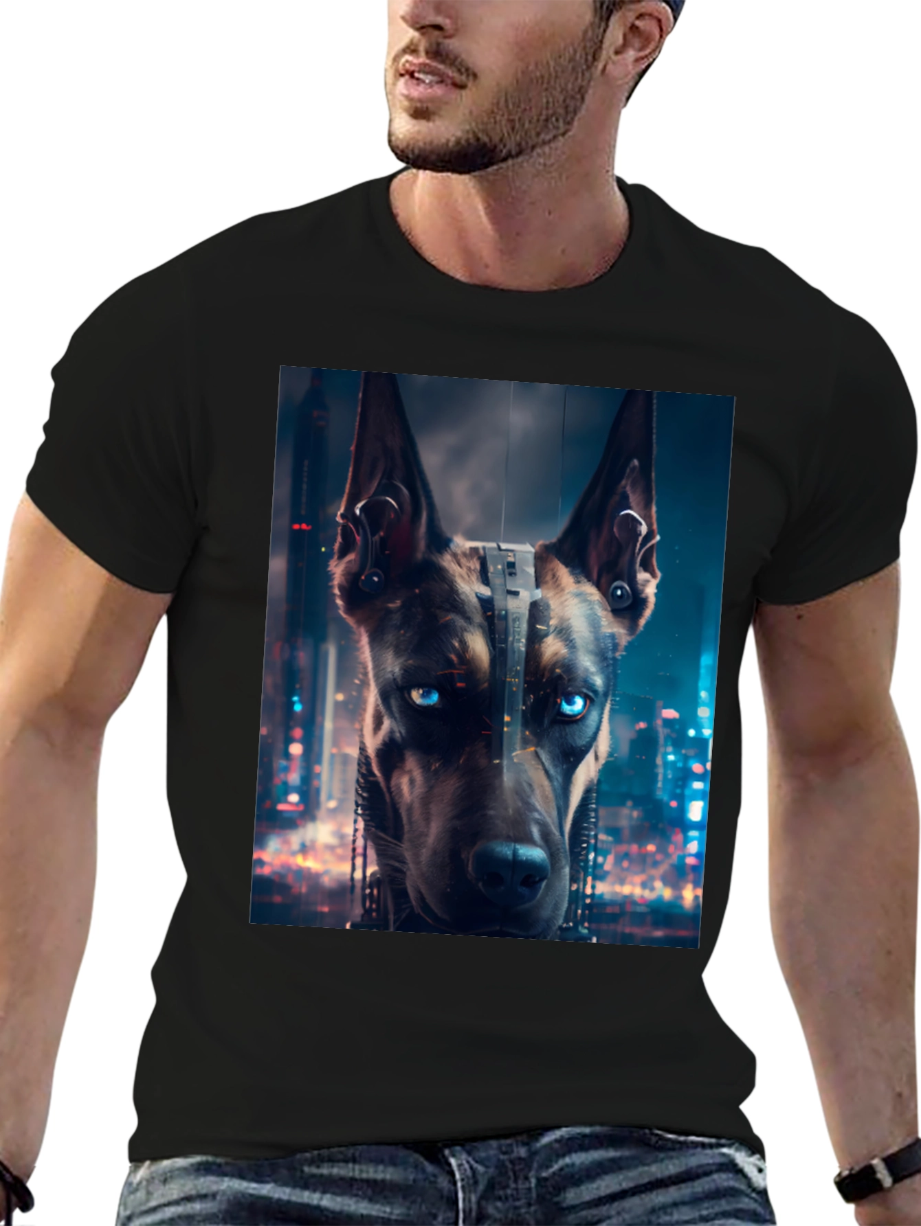 Black Cyberpunk Doberman T-Shirt - Urban Style view 6