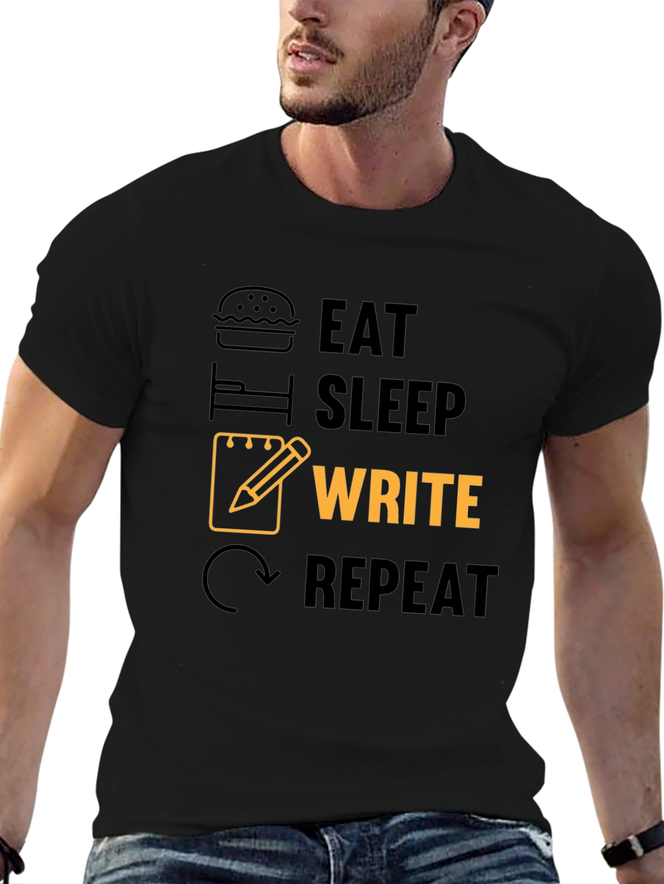 Black Eat Sleep Write Repeat Novelty T-Shirt view 6