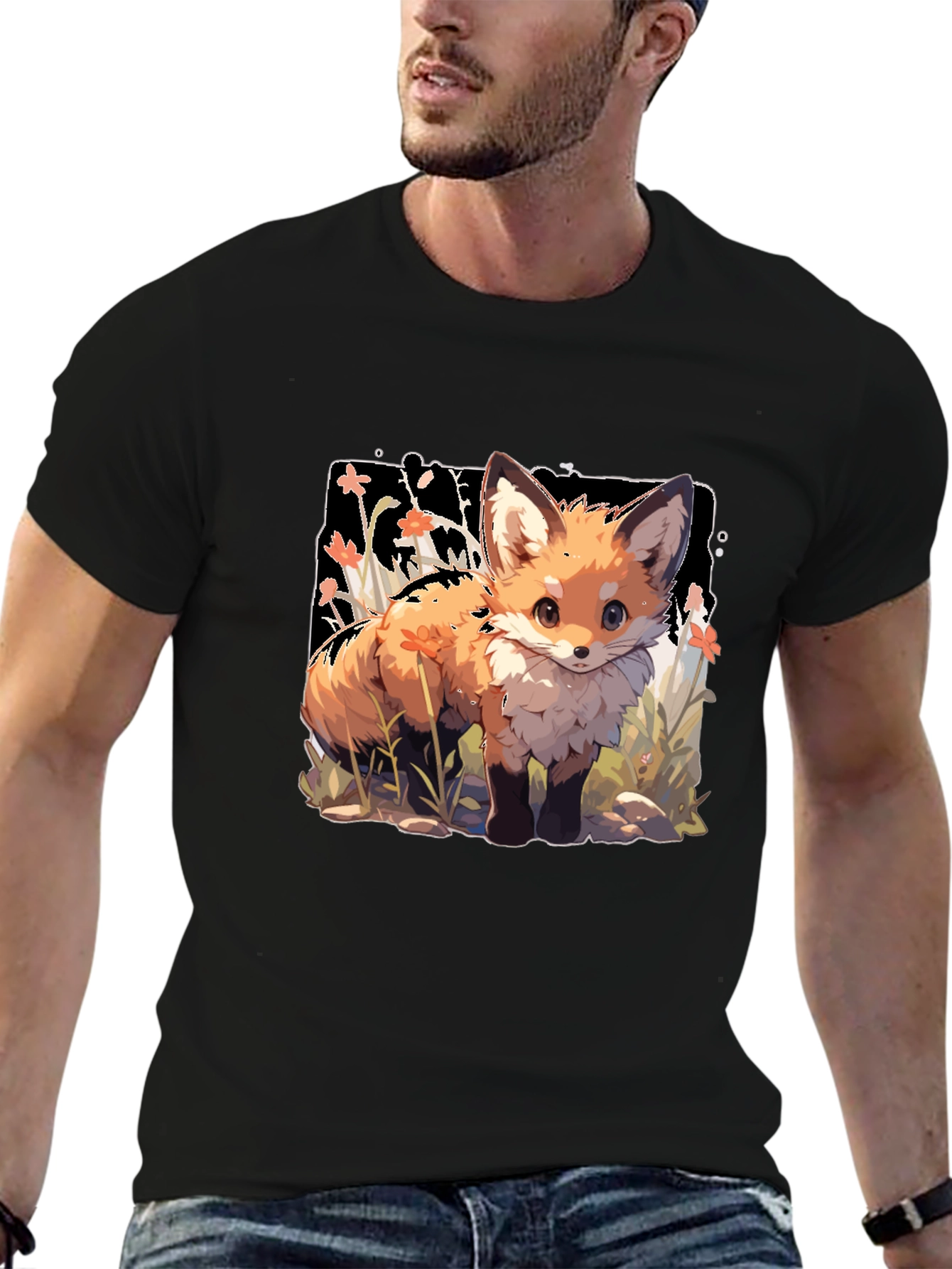 Black Cute Fox Graphic Tee - Stylish Animal Lover Shirt view 6