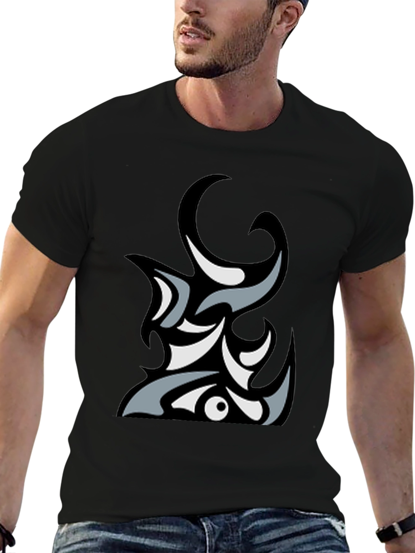Black Abstract Tribal Graphic Black T-Shirt view 6