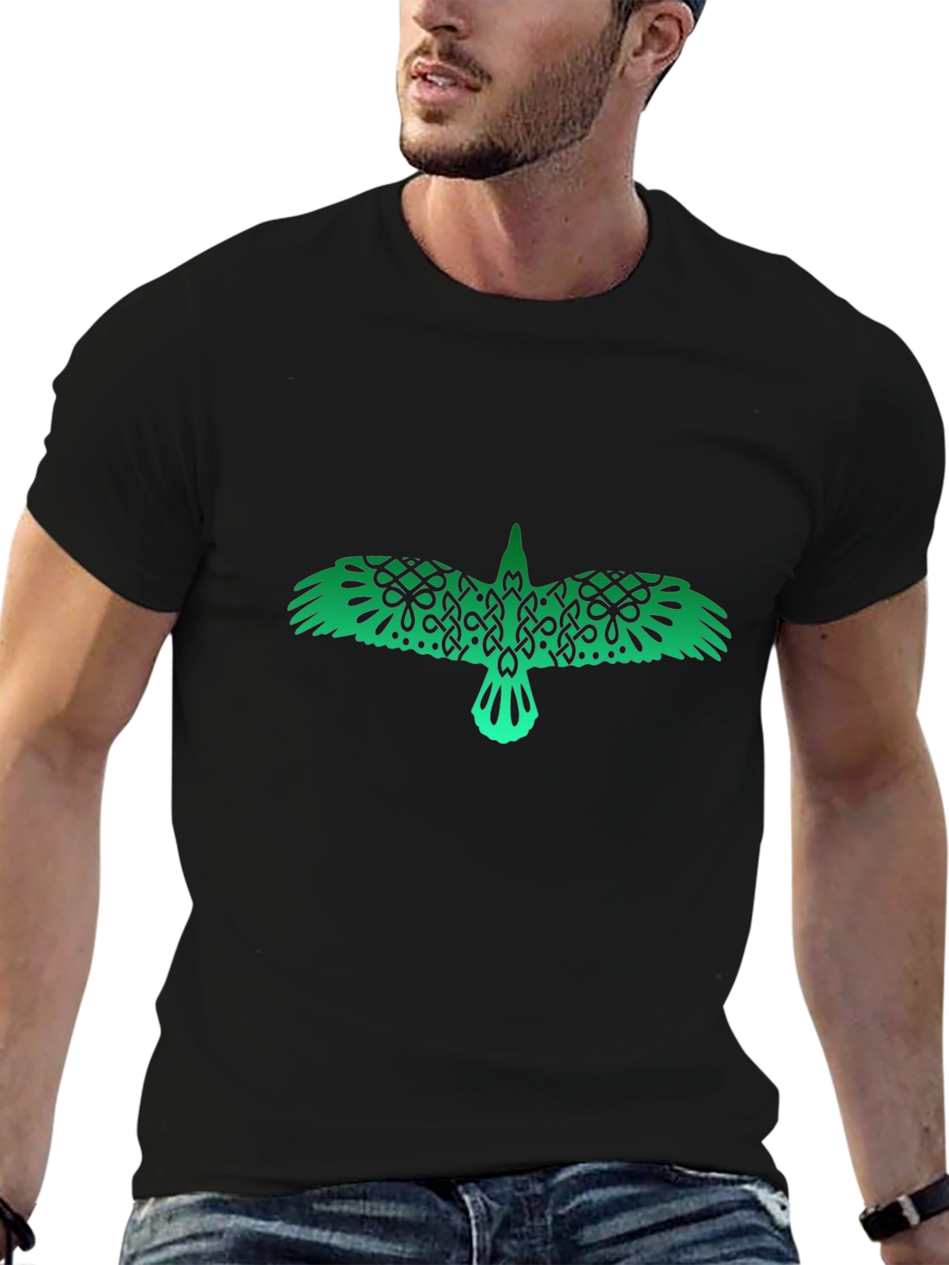 Black Celtic Raven Graphic T-Shirt - Black view 6