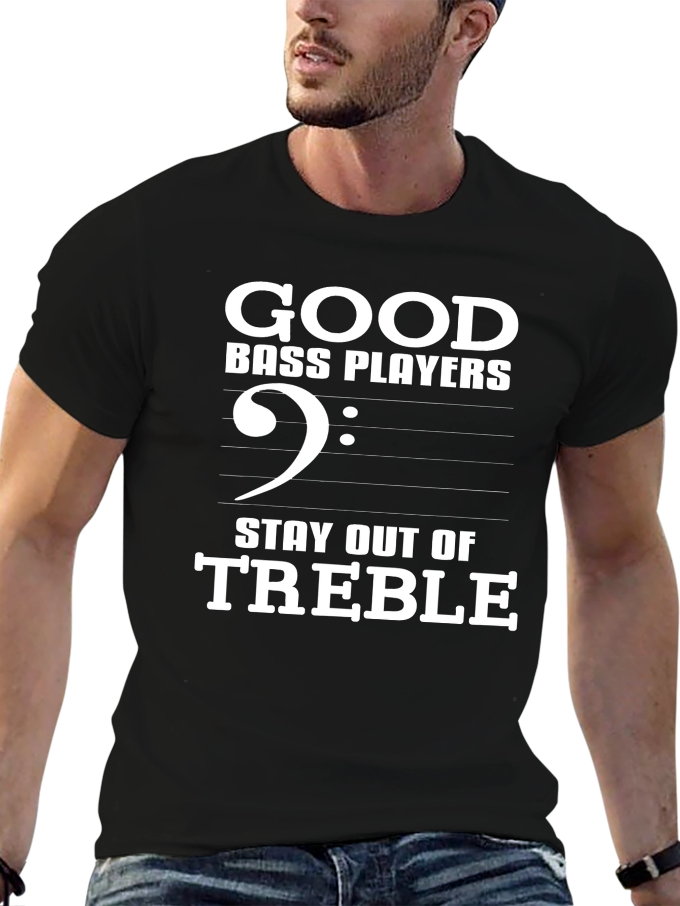 Black Good Bass Players Stay Out of Treble T-Shirt view 6