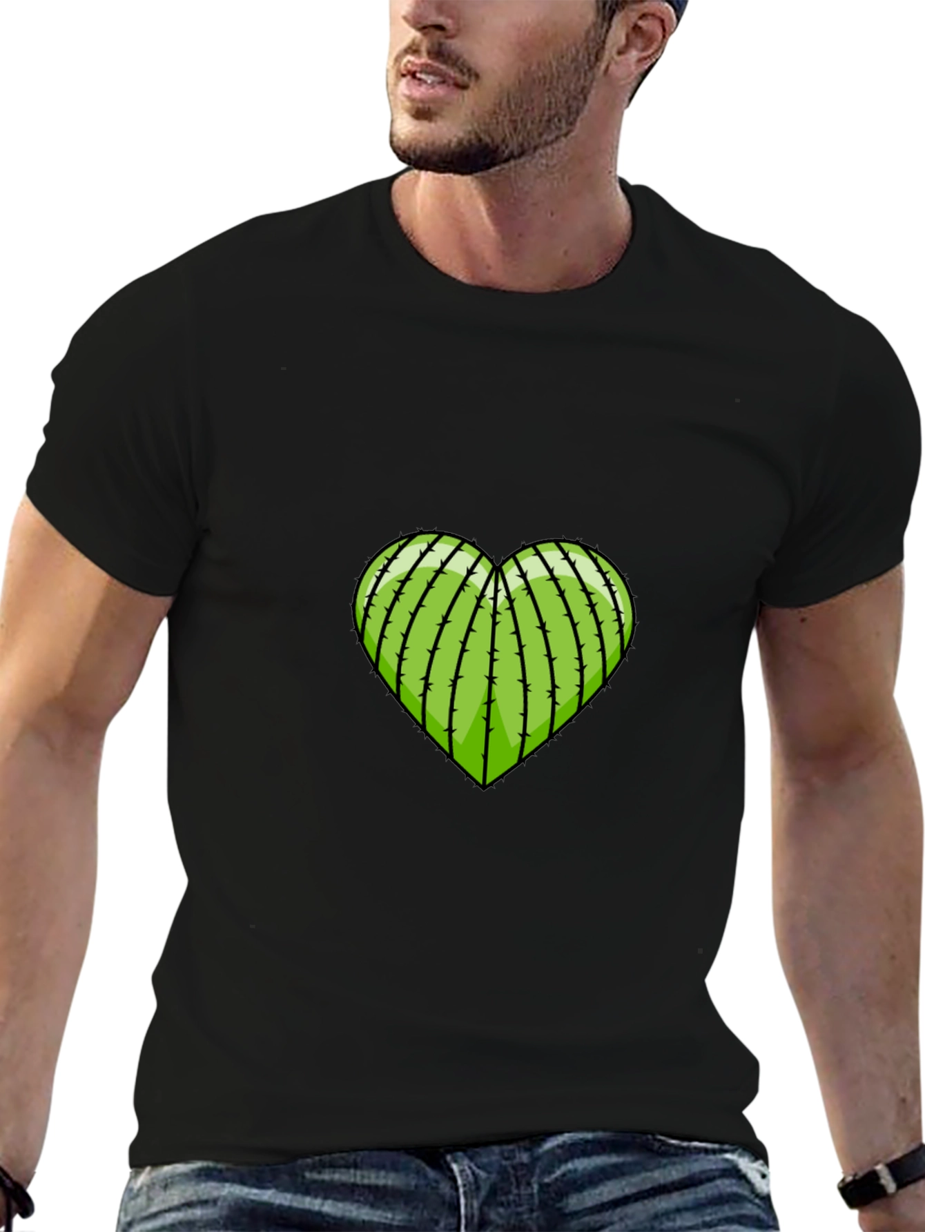 Black Prickly Love T-Shirt - Heart Cactus Graphic Tee view 6