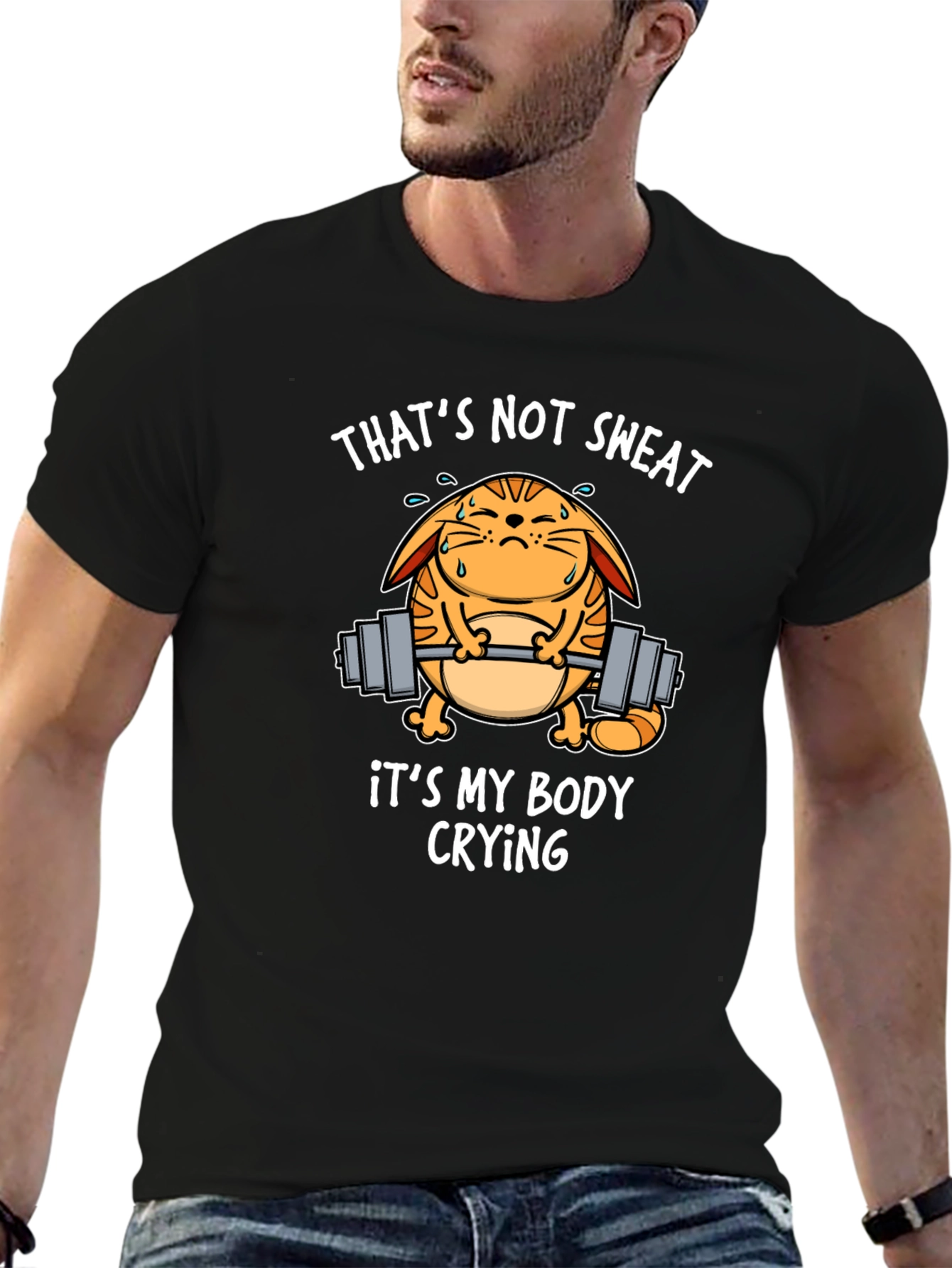 Black Funny Gym Cat T-Shirt - That's Not Sweat! view 6