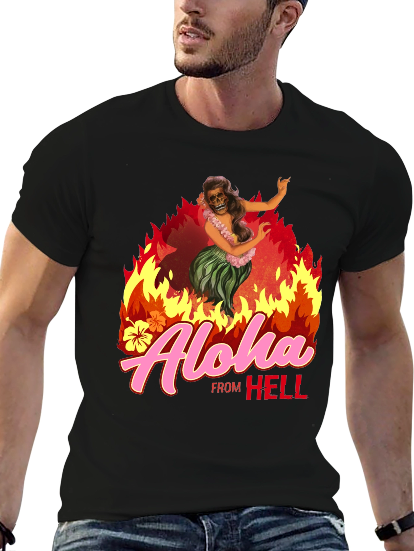 Black Aloha From Hell Graphic T-Shirt view 6