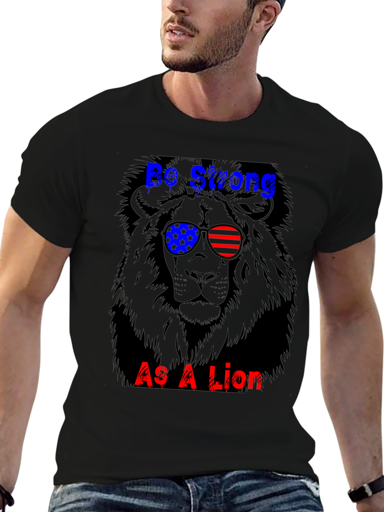 Black Be Strong Lion Graphic Tee view 6