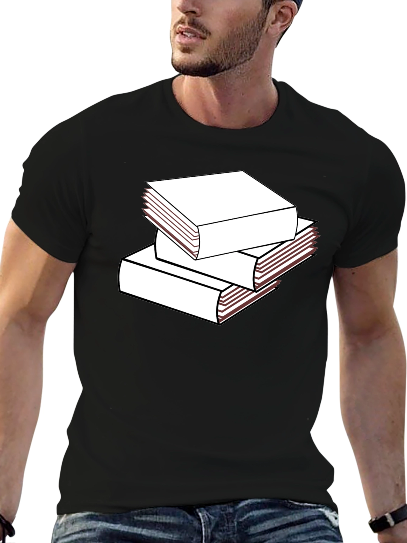 Black Stacked Books Graphic T-Shirt - Black view 6