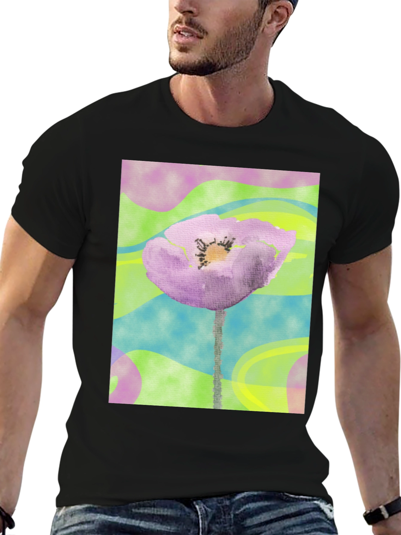 Black Abstract Floral Graphic Tee - Soft Cotton Black T-Shirt view 6