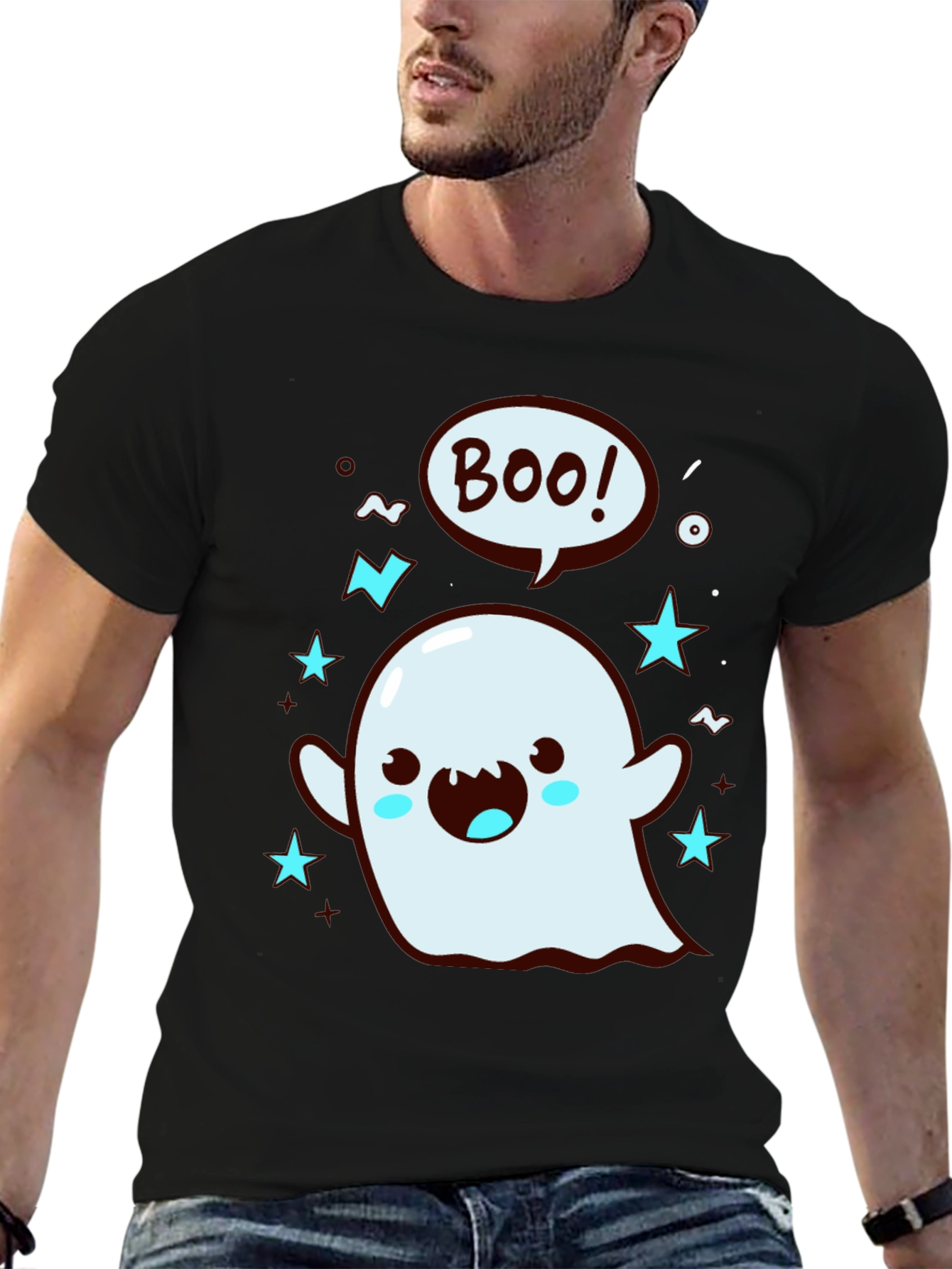 Cute Ghost Boo Graphic Tee - Black T-Shirt - 6
