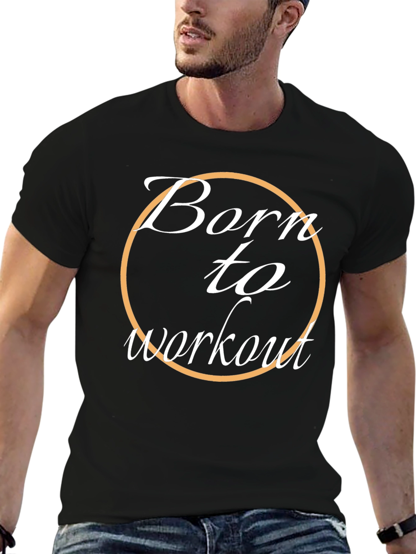 Black Born To Workout Black Graphic Tee view 6