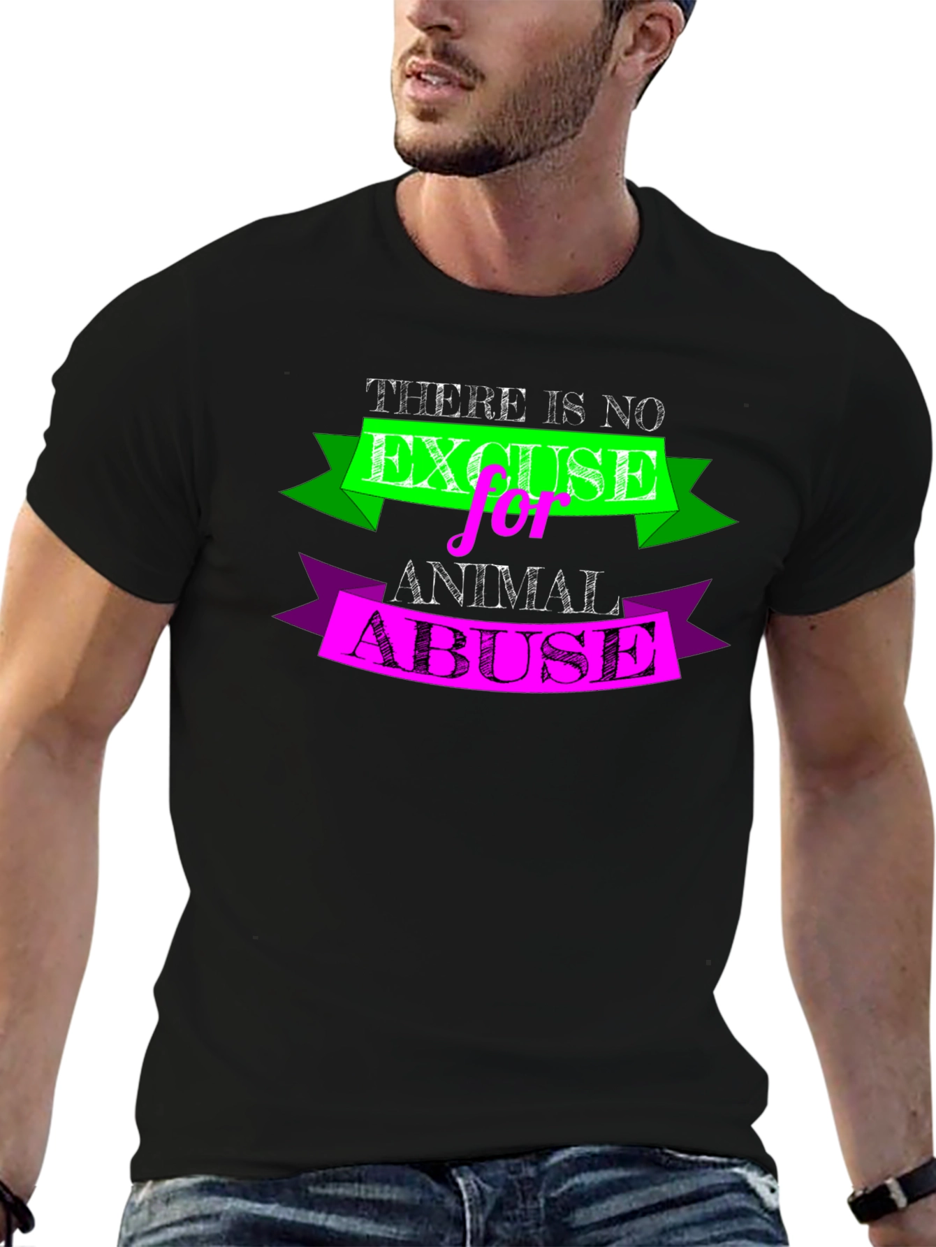 Black Animal Abuse Awareness Black T-Shirt view 6