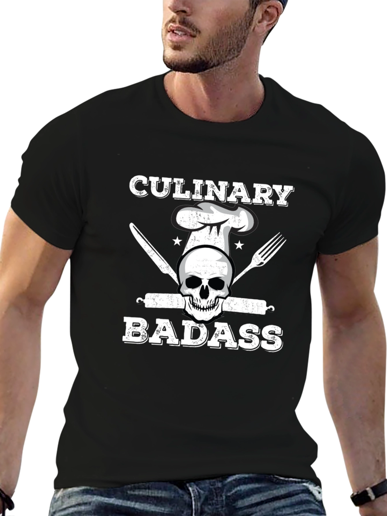 Black Culinary Badass T-Shirt - Chef Skull Design view 6