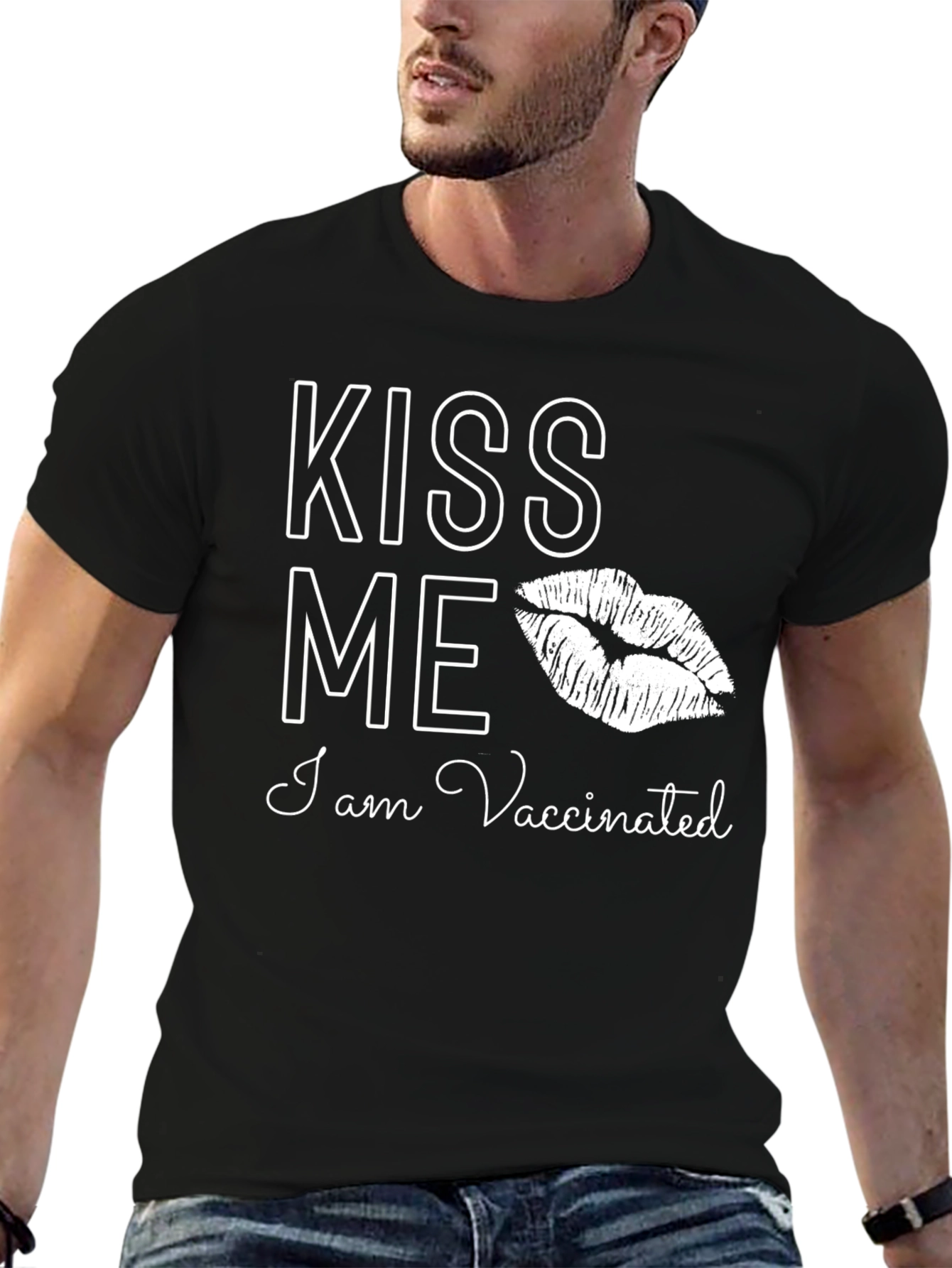 Black Kiss Me I'm Vaccinated T-Shirt view 6