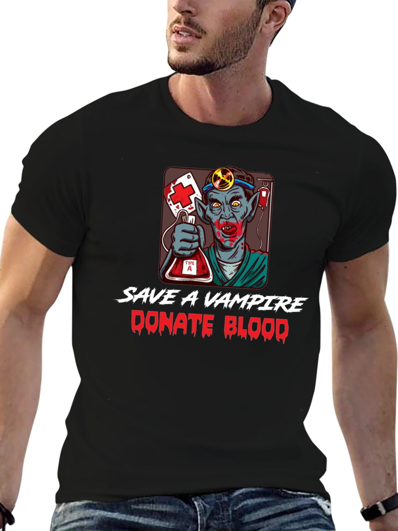 Black Save a Vampire Donate Blood T-Shirt view 6