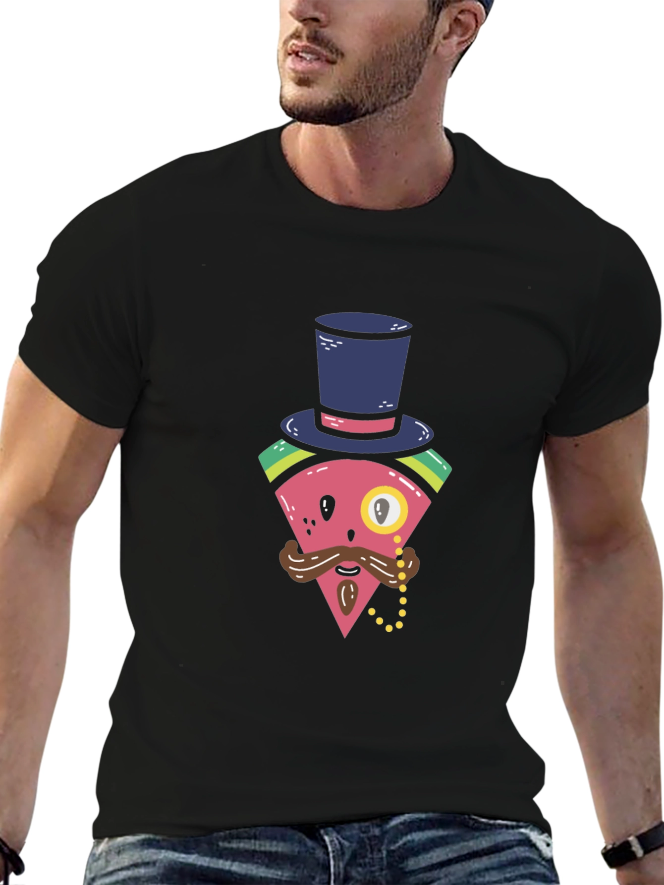 Black Whimsical Watermelon Gentleman T-Shirt view 6
