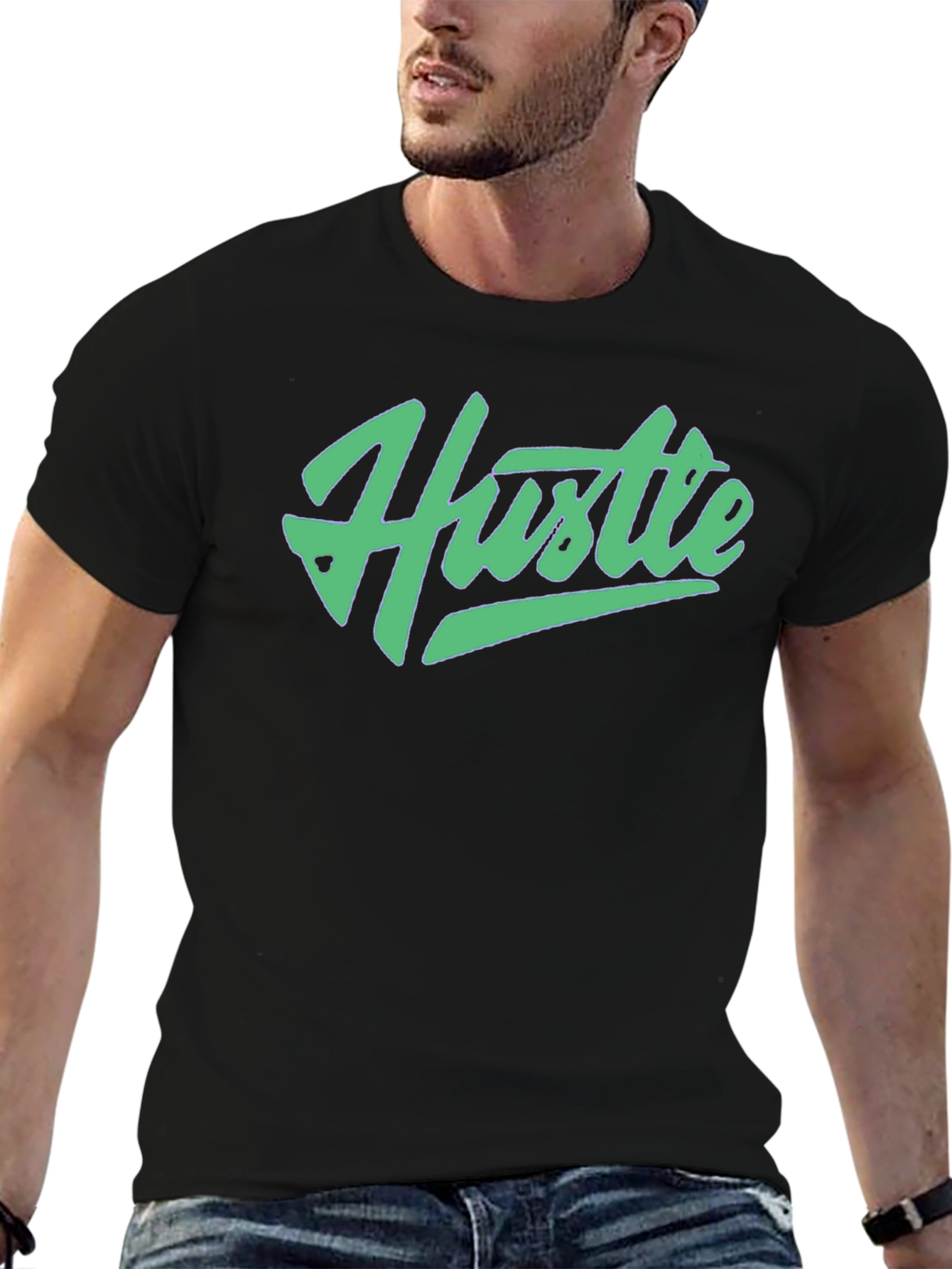 Black Hustle Graphic T-Shirt - Black Crew Neck Tee view 6
