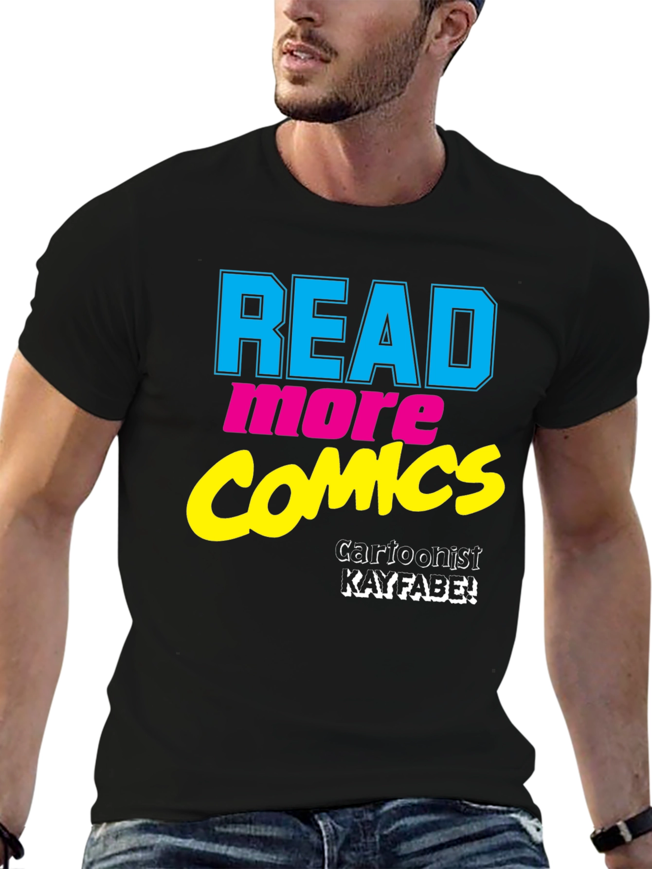Black Read More Comics T-Shirt - Cartoonist Kayfabe view 6