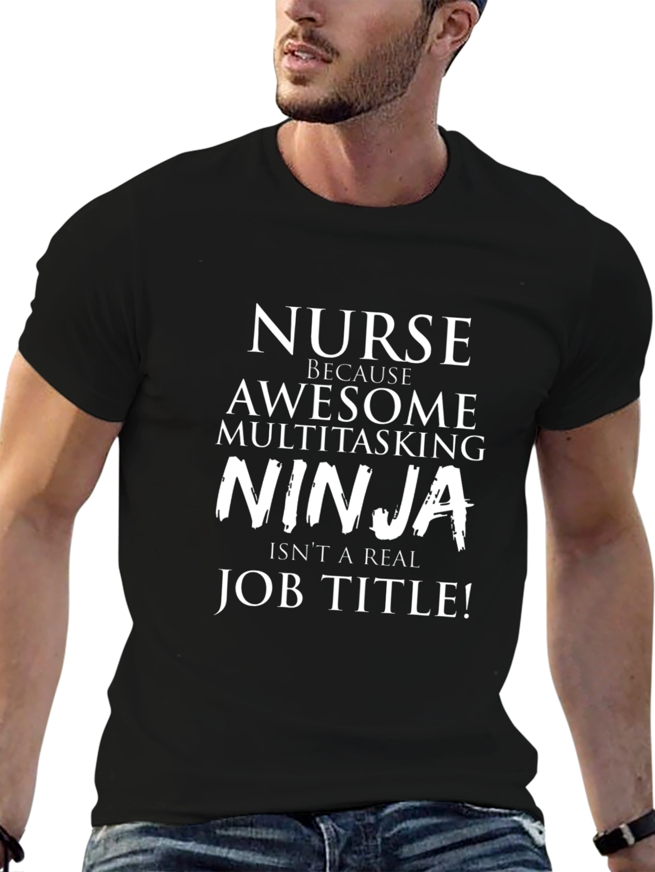 Black Nurse Ninja Job Title Funny T-Shirt view 6