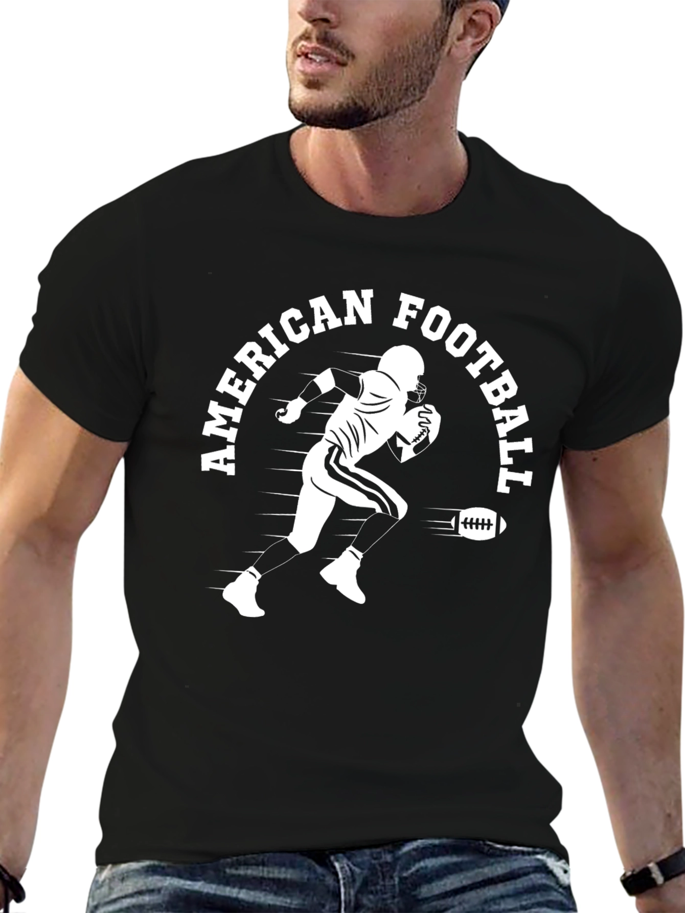 Black American Football Player Black T-Shirt view 6