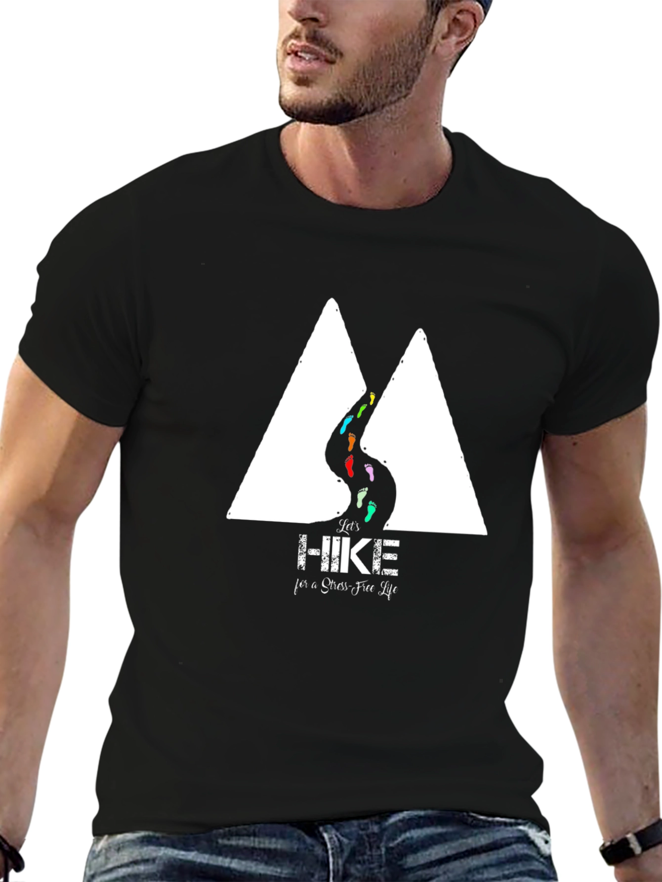 Black Hike for a Stress-Free Life T-Shirt view 6