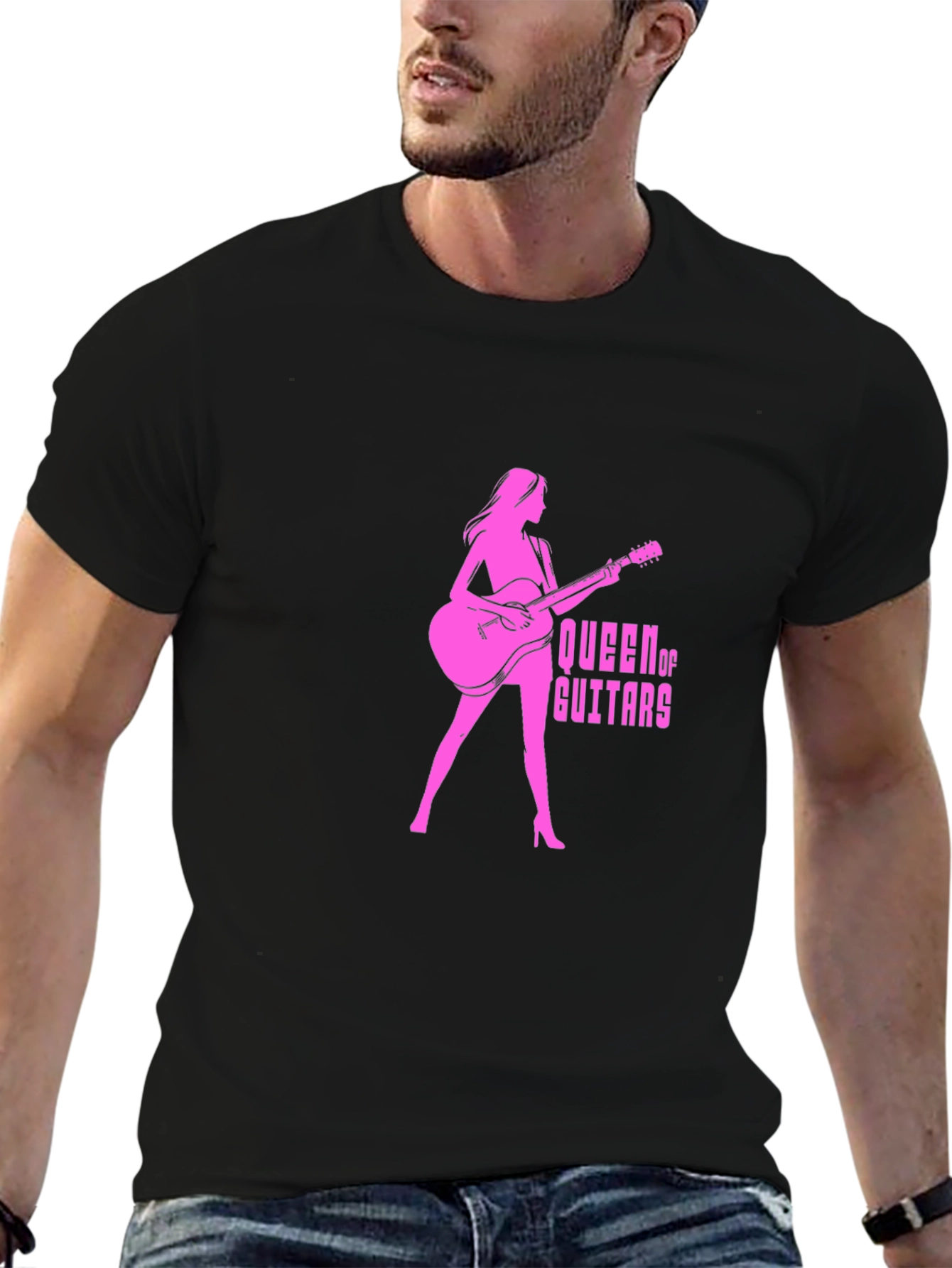 Black Queen of Guitars Black Graphic T-Shirt view 6