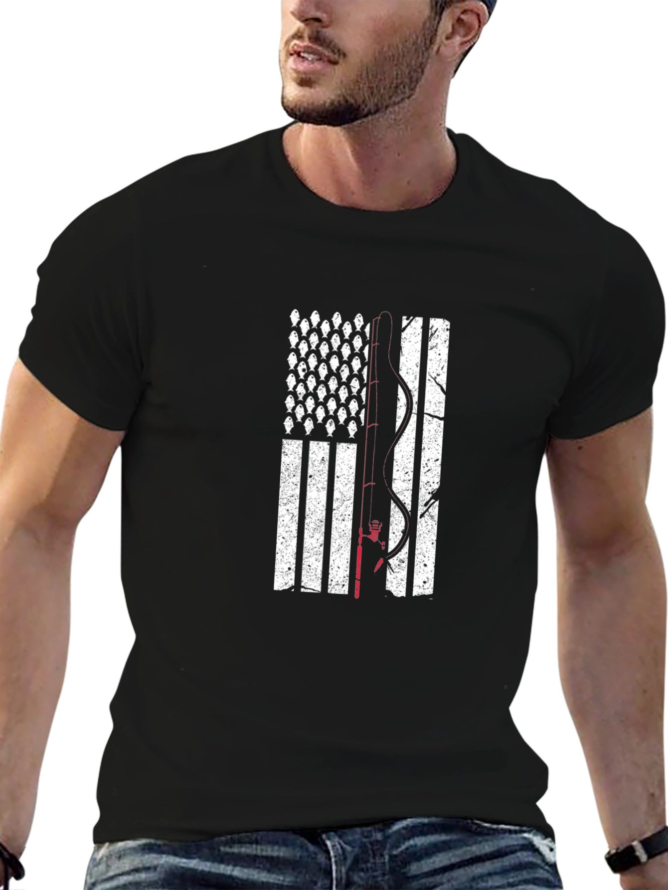 Black Fishing American Flag T-Shirt view 6