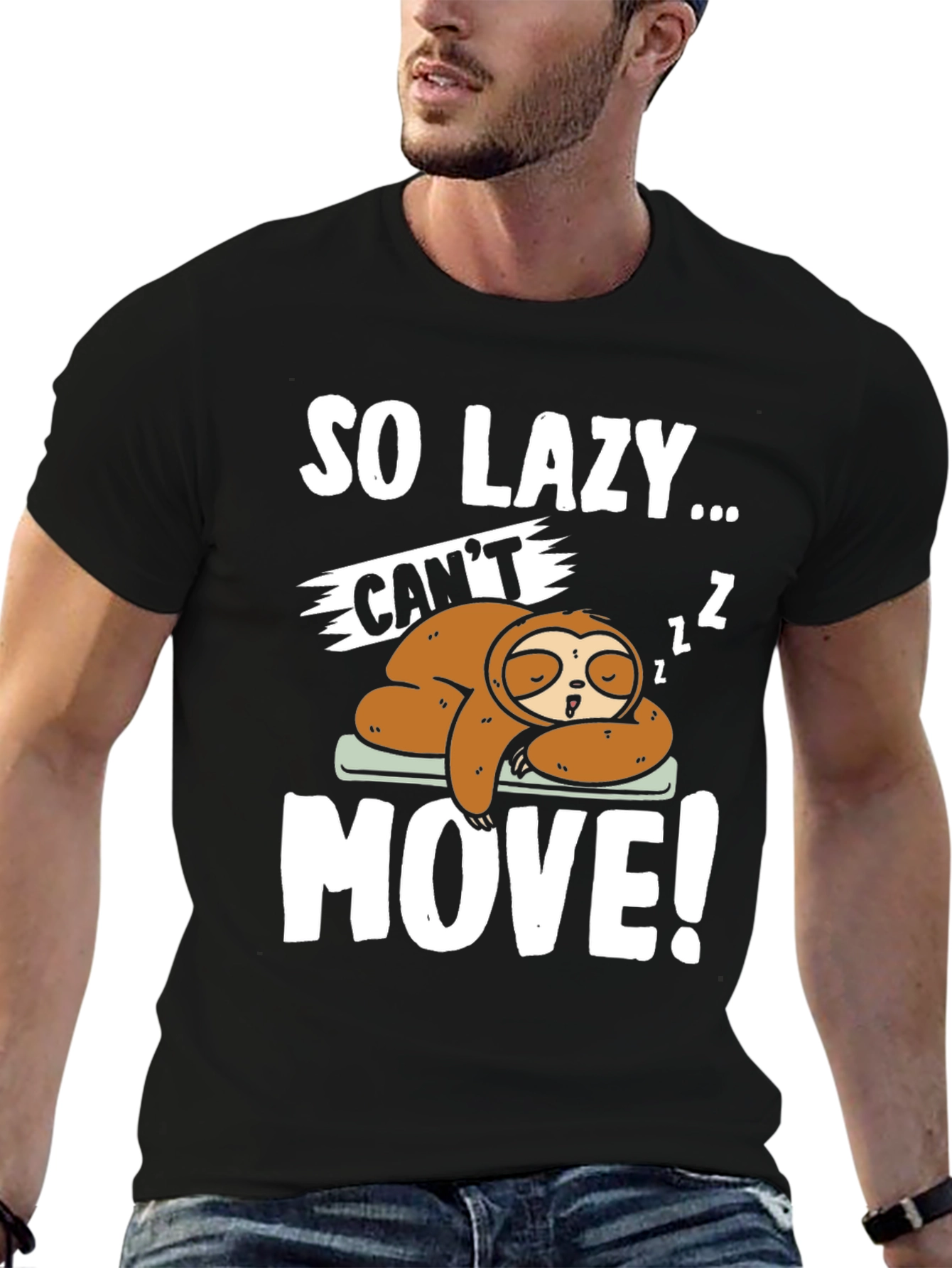 Black So Lazy Sloth Graphic Tee - Funny Sleep T-Shirt view 6