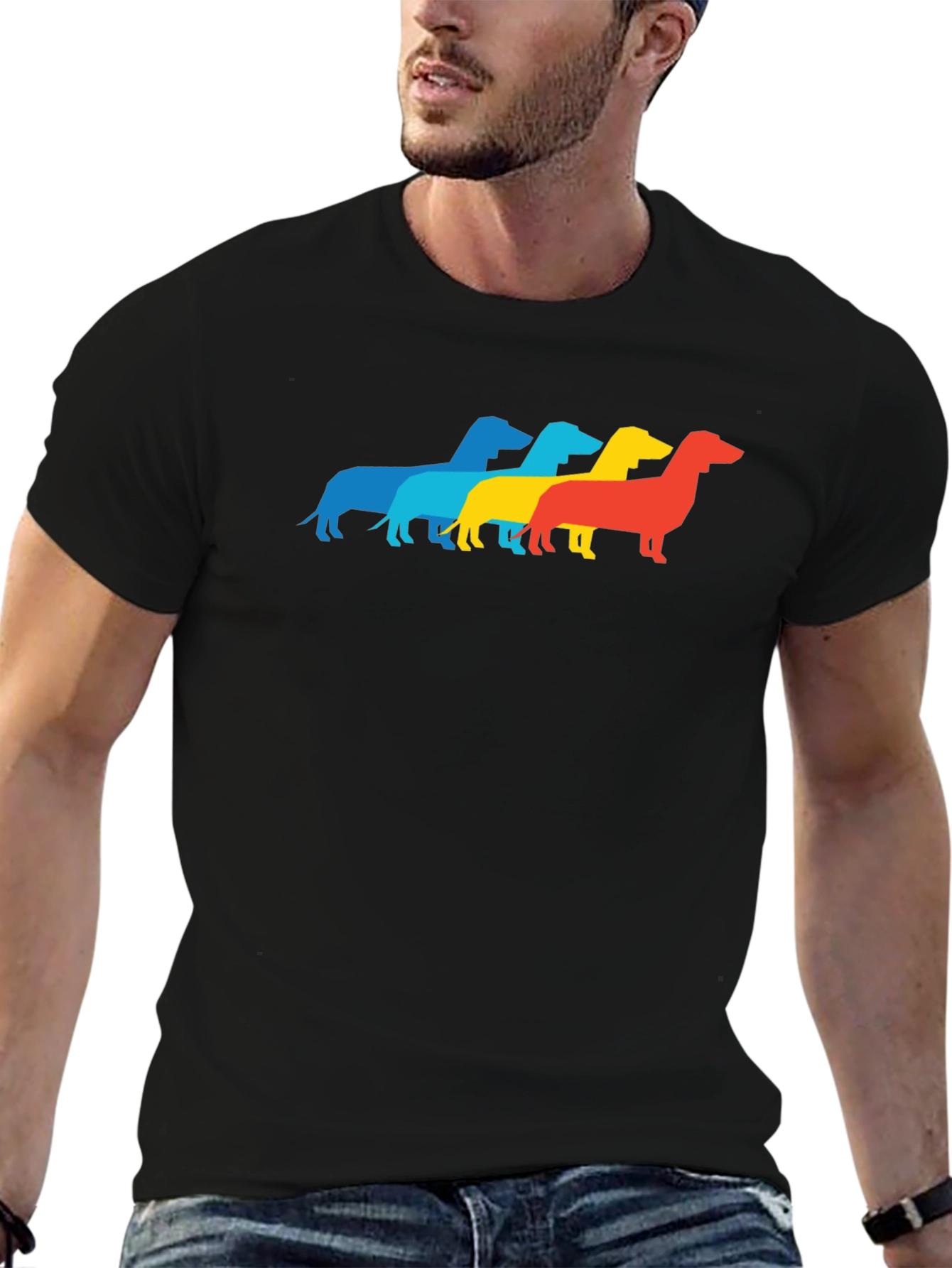 Black Retro Dachshund T-Shirt - Pop Art Wiener Dog Tee view 6