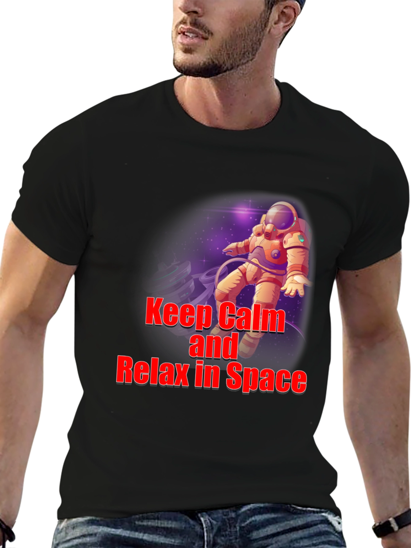Black Keep Calm Astronaut T-Shirt - Space Design view 6