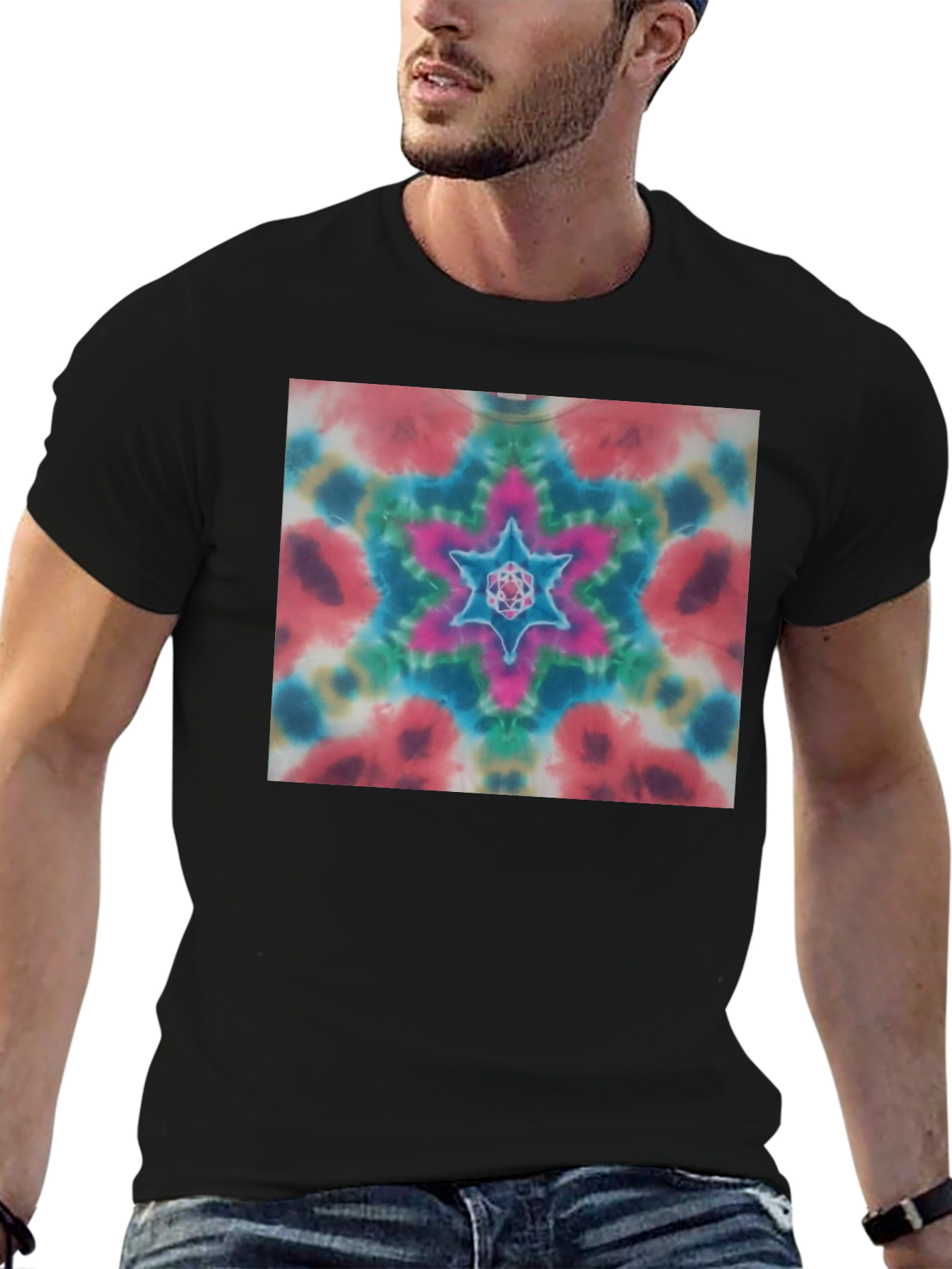 Black Colorful Tie-Dye Starburst Graphic Tee - Unisex view 6